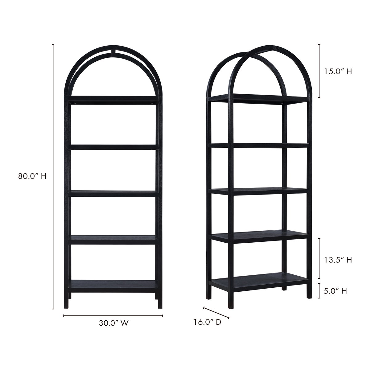 Eero Bookcase Black, Shelving & Bookcase by Moe's Home, 30" width x 80" height x 16" depth View 11