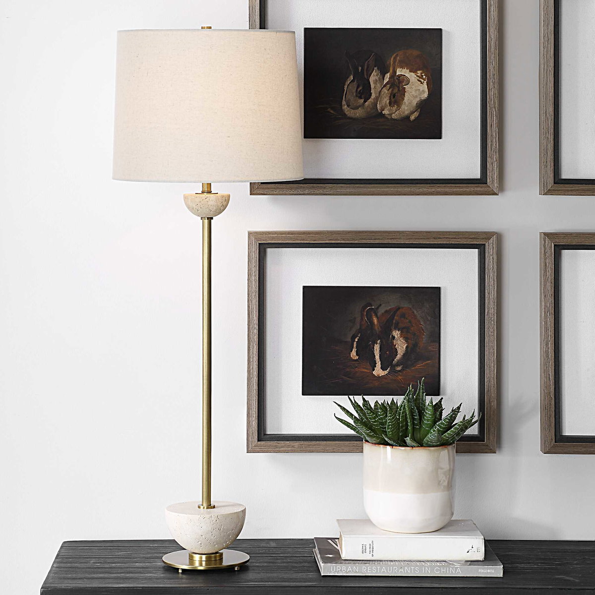 Hemisphere Brass Buffet Lamp, Table Lamp by Uttermost, 13" width x 36.5" height x 13" depth View 2