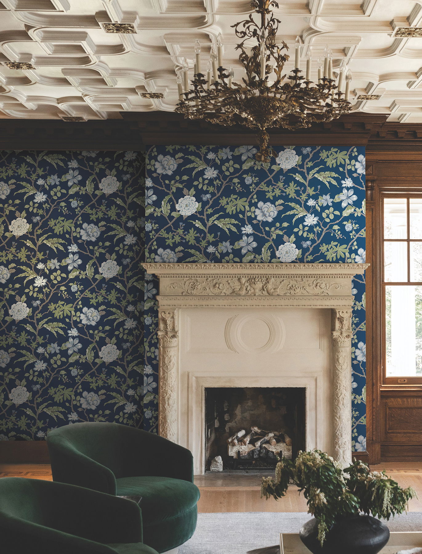 Courtyard Botanical Navy Wallpaper large image 