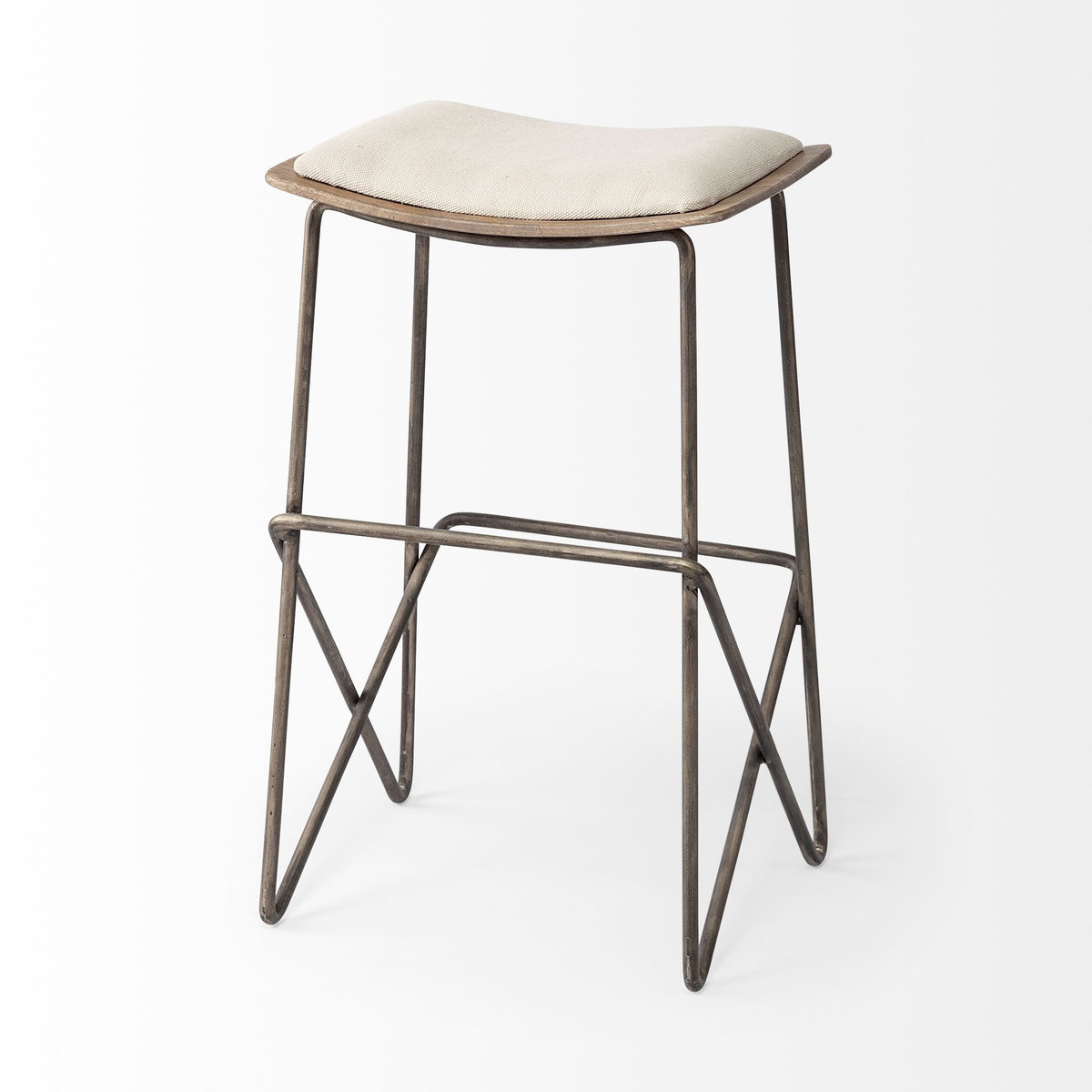 Katniss Backless 26in Seat Counter Stool | Cream Fabric with Gold Metal, Counter & Bar Stool by Mercana, 16" length x 16" width x 26" height View 7