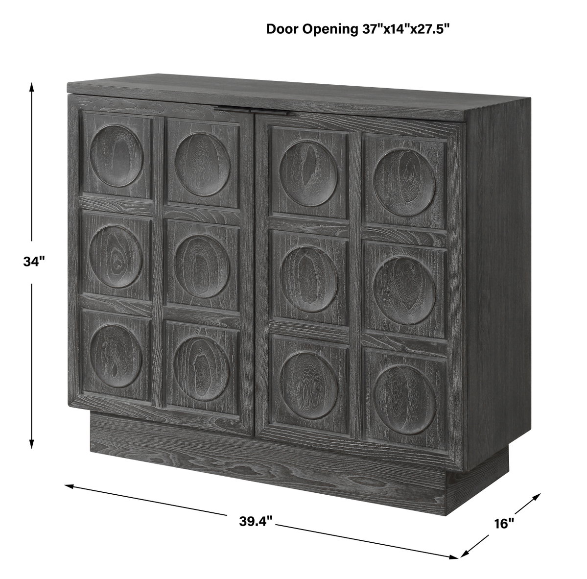 Shelby 2 Door Ebony Stained Cabinet, Cabinets & Chest by Uttermost, 39.4" width x 34" height x 16" depth View 3