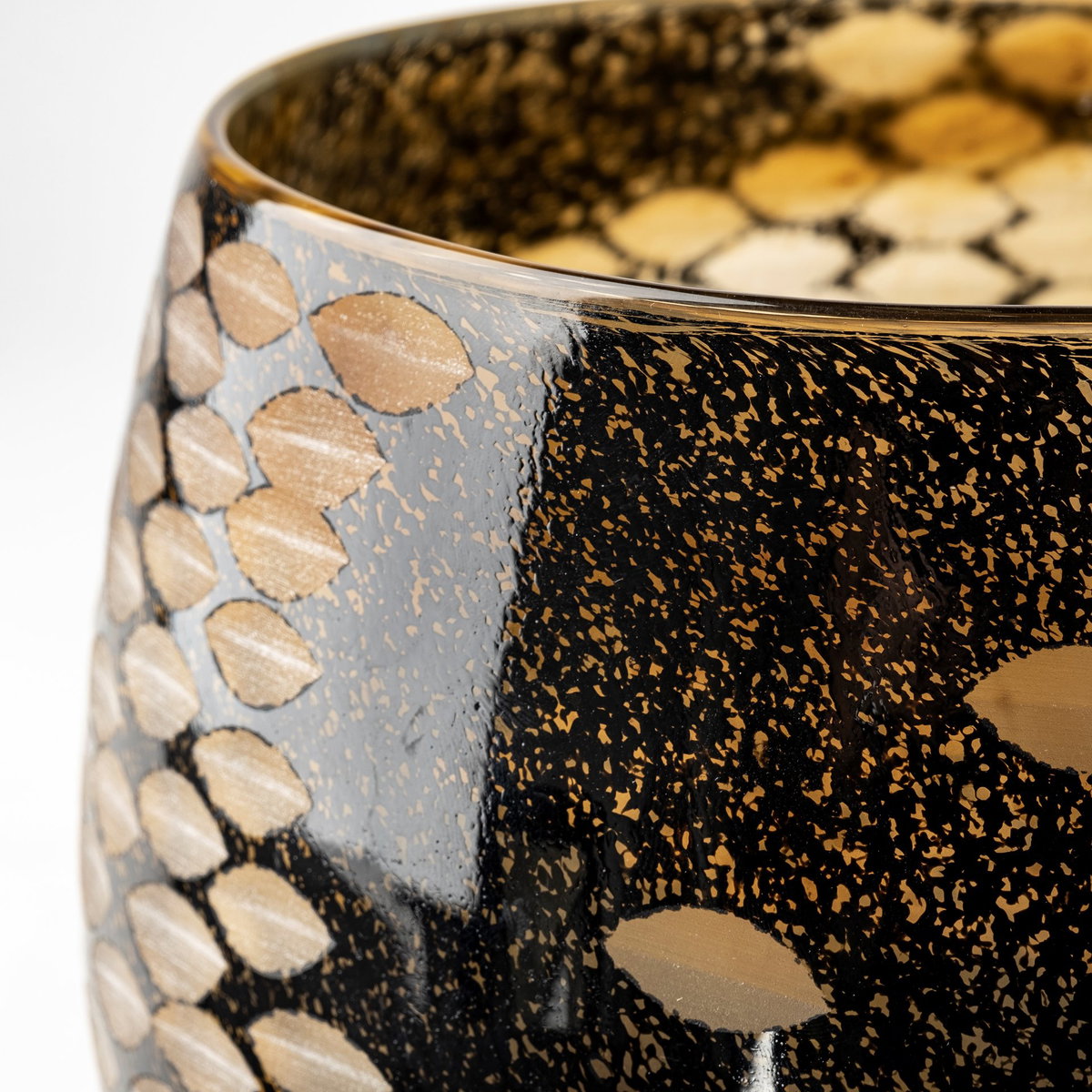 Mojave Small Black and Gold Detail Glass Vase, by Mercana, 7.87" length x 7.87" width x 6.3" height View 7