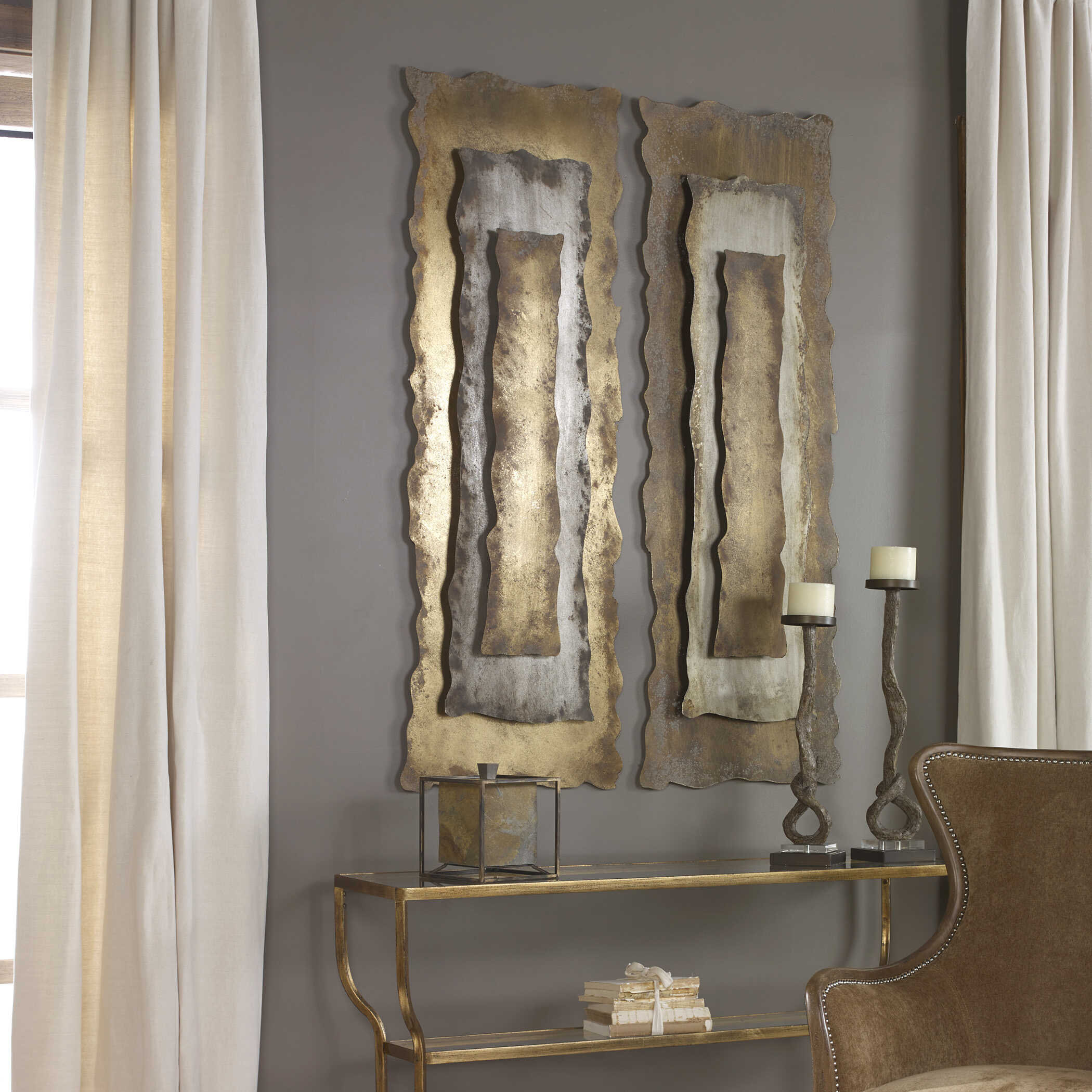 Jaymes Oxidized Panel, Sculptural Wall Art by Uttermost, 20.5" width x 60.25" height x 2.75" depth View 2