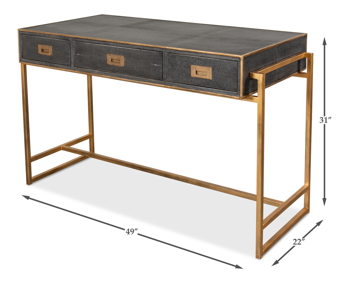 Grey Leather Shagreen Desk, by Sarreid, 1'10" length x 4'1" width x 2'7" height View 13