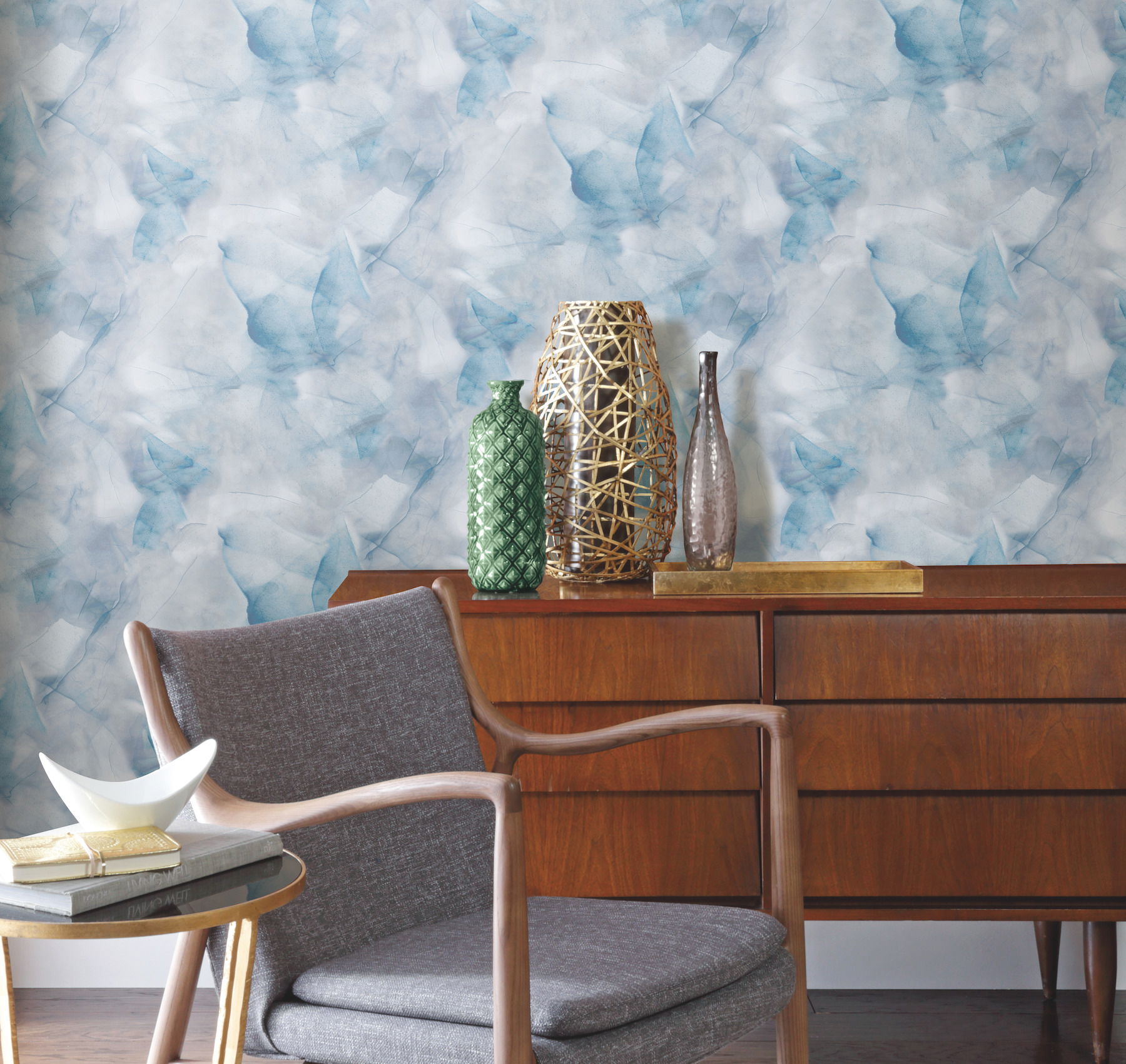 Watercolor Silks Blue Peel & Stick Wallpaper, by York Wall, 20' length x 2'3" width x 0.02" depth View 2