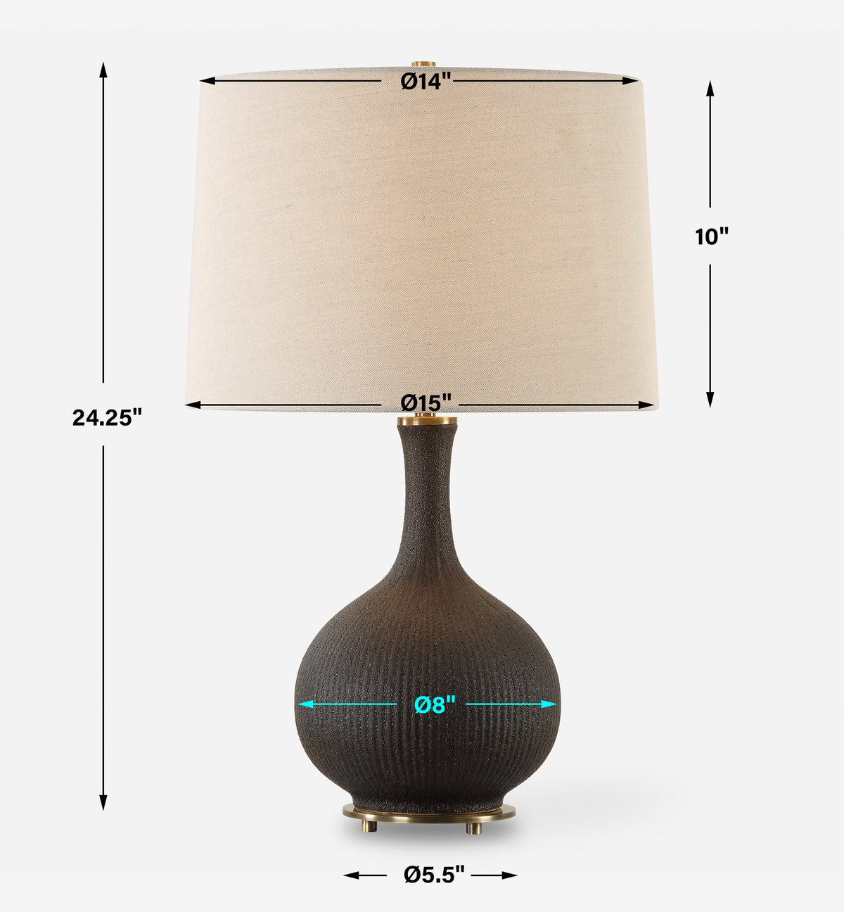 Rimini Black Glaze Table Lamp, by Uttermost, 15" width x 24.25" height x 15" depth View 3