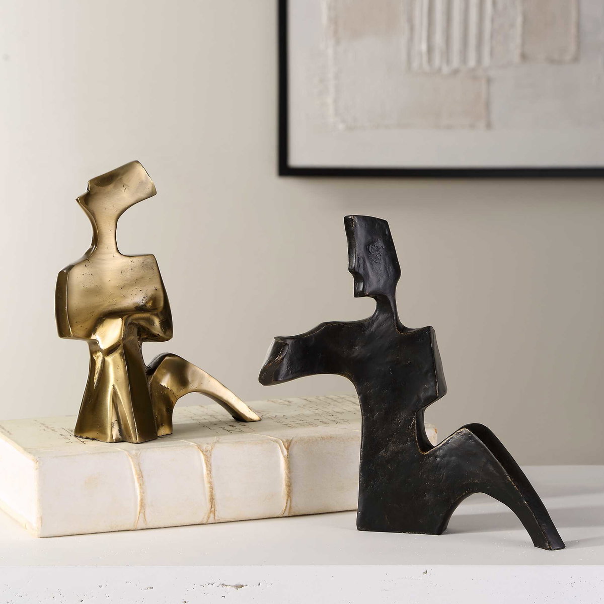 Affection Bronze Gold Sculpture Set/2, Figurines & Statue by Uttermost, 8" width x 8.25" height x 2.75" depth View 3