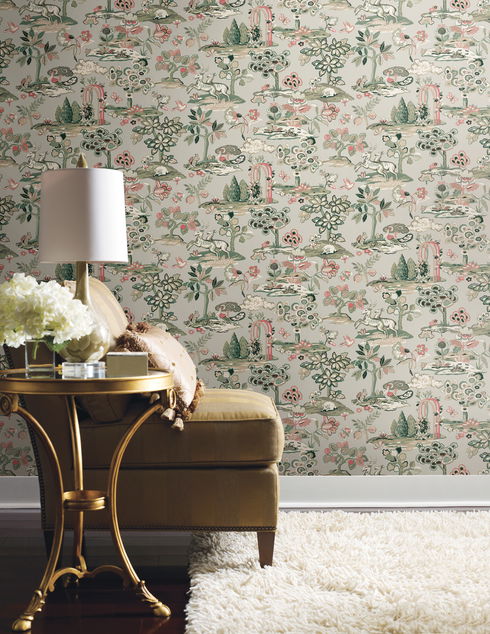 Kingswood Taupe & Coral Wallpaper