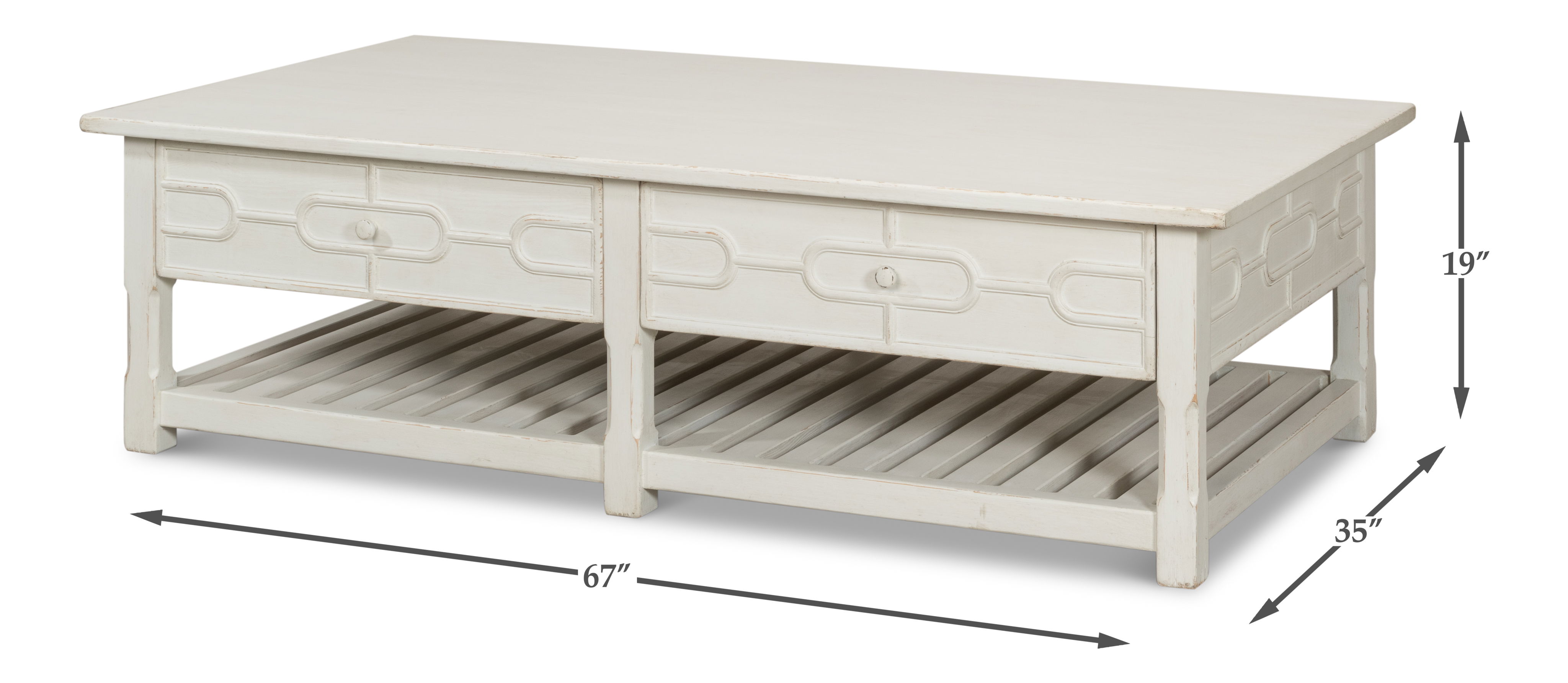 Isla Coffee Table, Antique White, by Sarreid, 67" length x 35" width x 19" height View 13