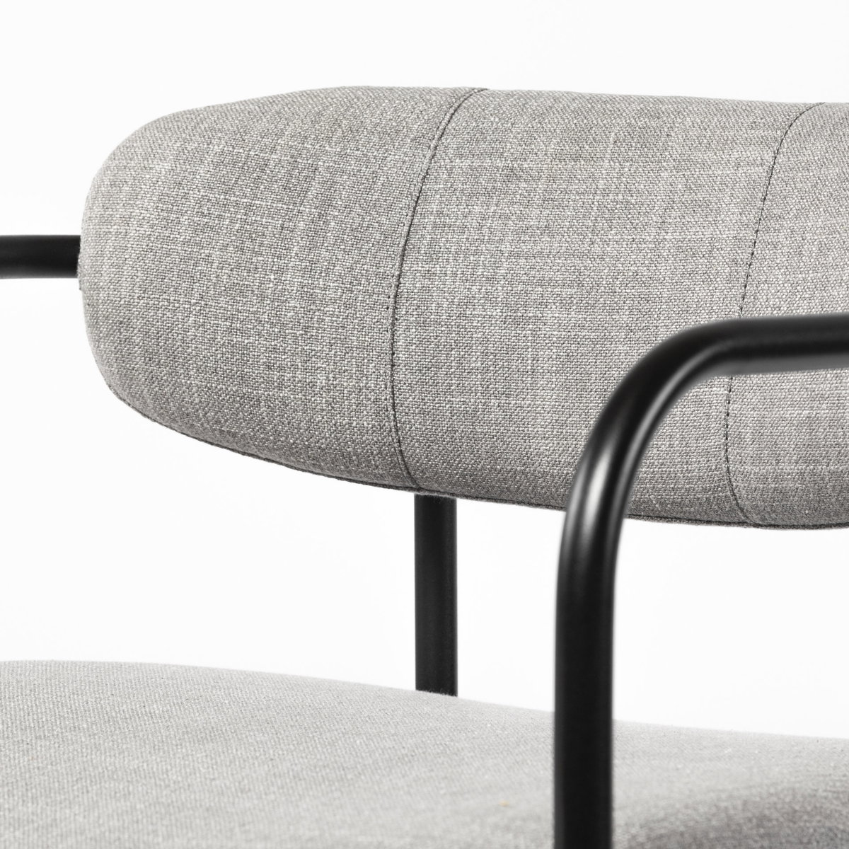 Parker Curved Back Dining Arm Chair | Gray Fabric with Black Metal, Dining Chair by Mercana, 21.65" length x 21.26" width x 28.74" height View 11