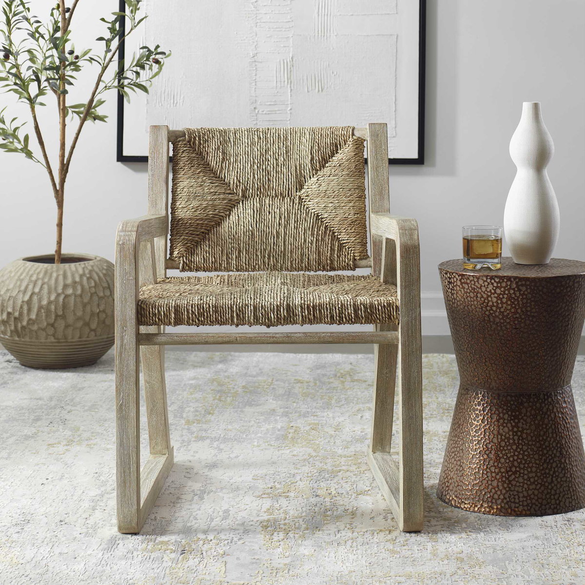 Chatham Seagrass Dining Chair, Furniture by Uttermost, 24.75" width x 32" height x 25" depth View 2