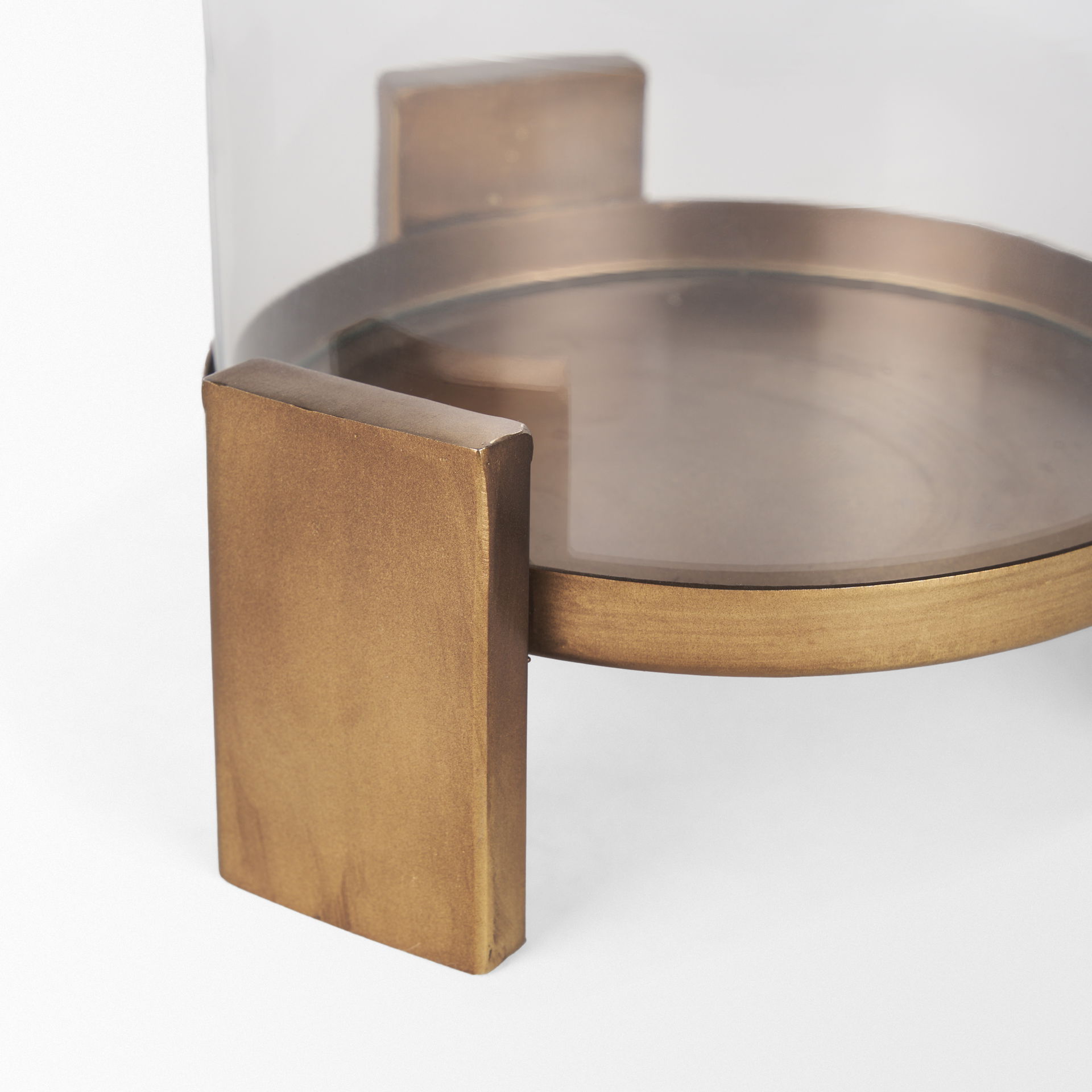 Price Small Antiqued Gold Metal with Glass Hurricane Candle Holder, Candles & Candle Holder by Mercana, 8" length x 8" width x 11.5" height View 9