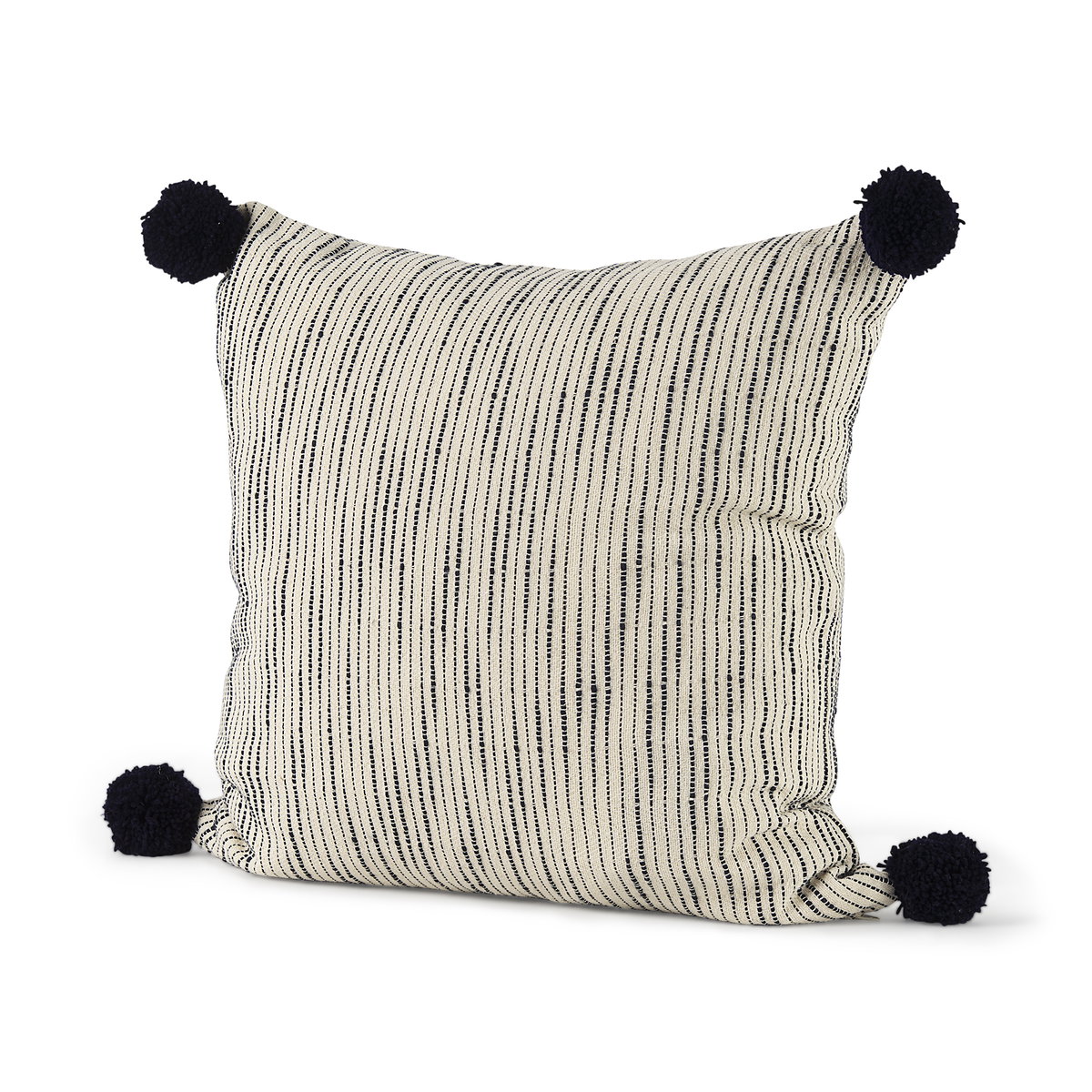 Krystal 18 x 18 Cream/Black Pom Pom Pillow Cover, Decorative Pillow by Mercana, 18" length x 18" width x 0.2" height View 1
