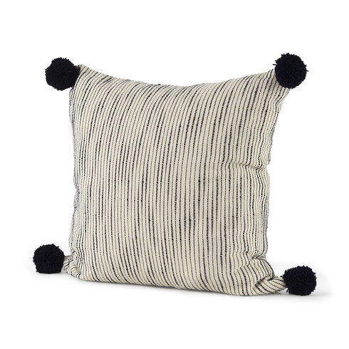 Krystal 18 x 18 Cream/Black Pom Pom Pillow Cover