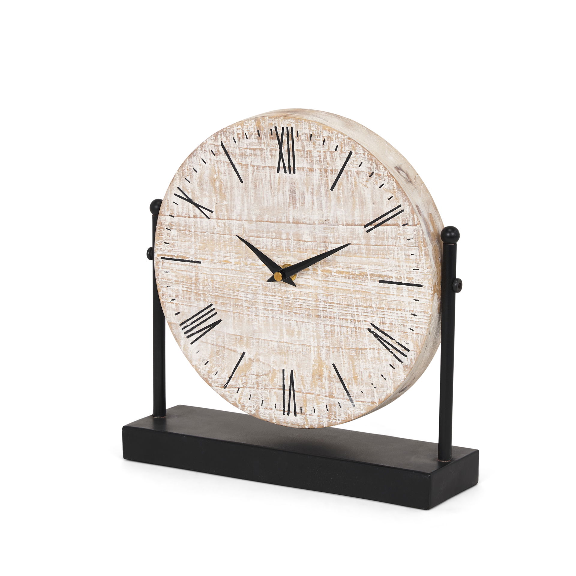 Raja Matte Black Metal with Wood Table Clock, by Mercana, 10.43" length x 3.15" width x 11.02" height View 1