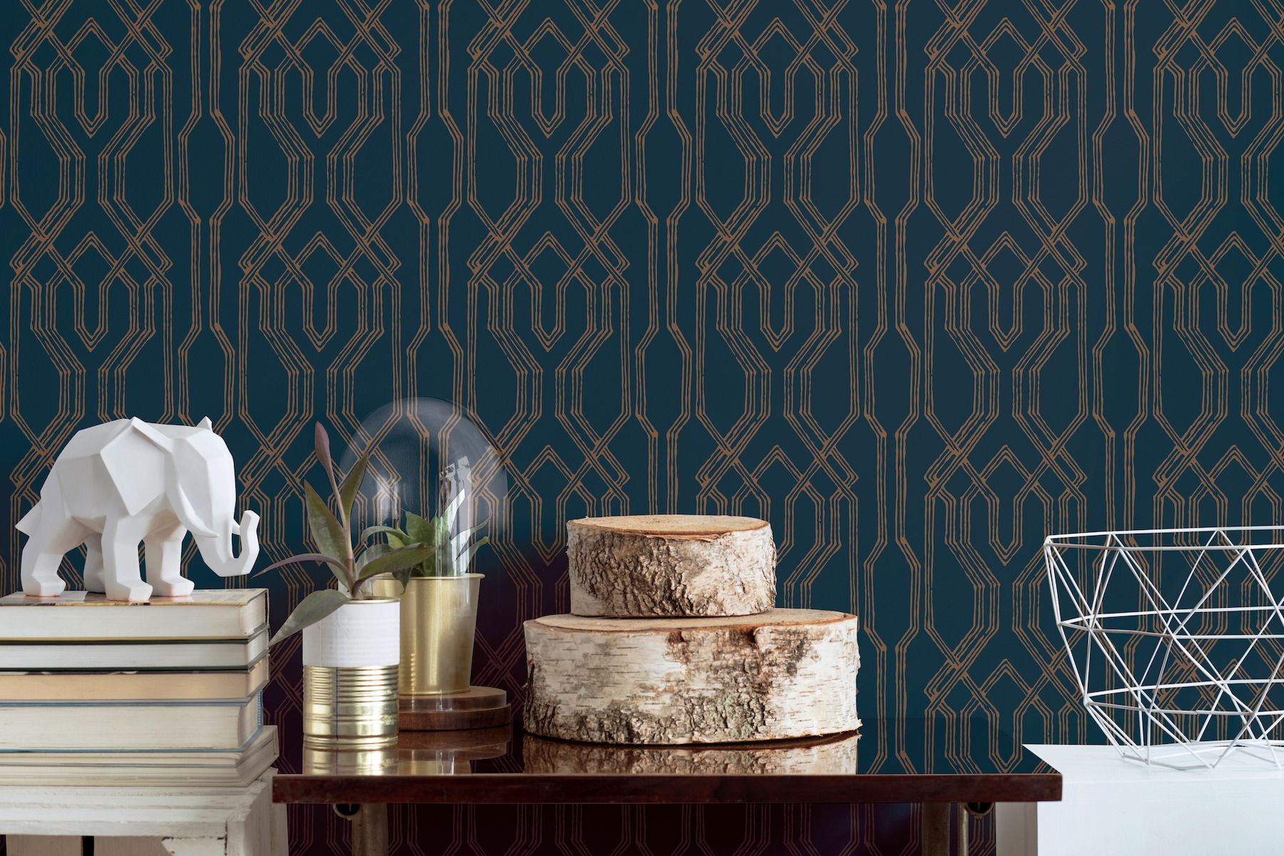 Oriental Lattice Blue & Gold Wallpaper Oriental Lattice Blue & Gold Wallpaper large image