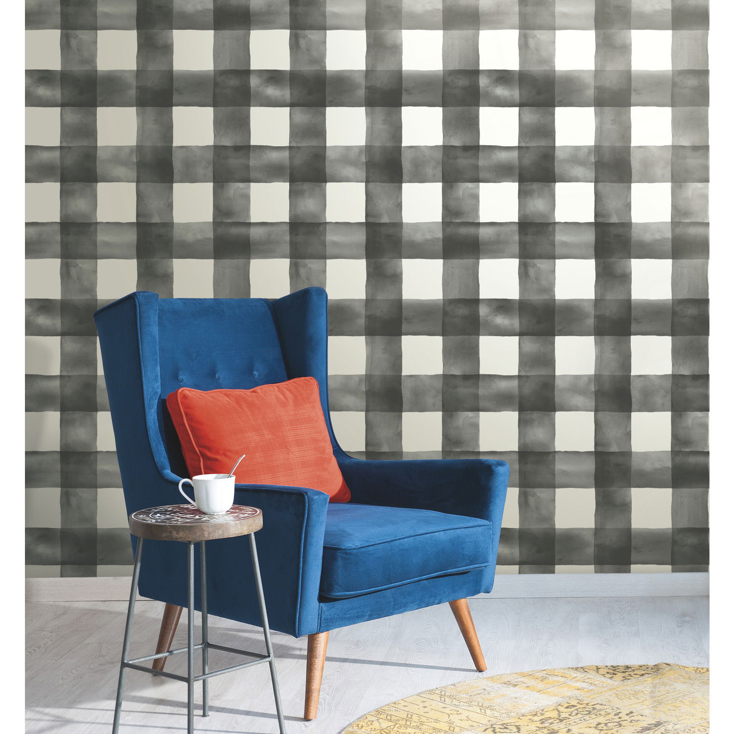 Watercolor Check Black & White Wallpaper large image 