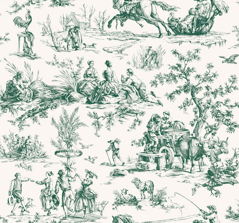 Seasons Toile Dark Green Wallpaper