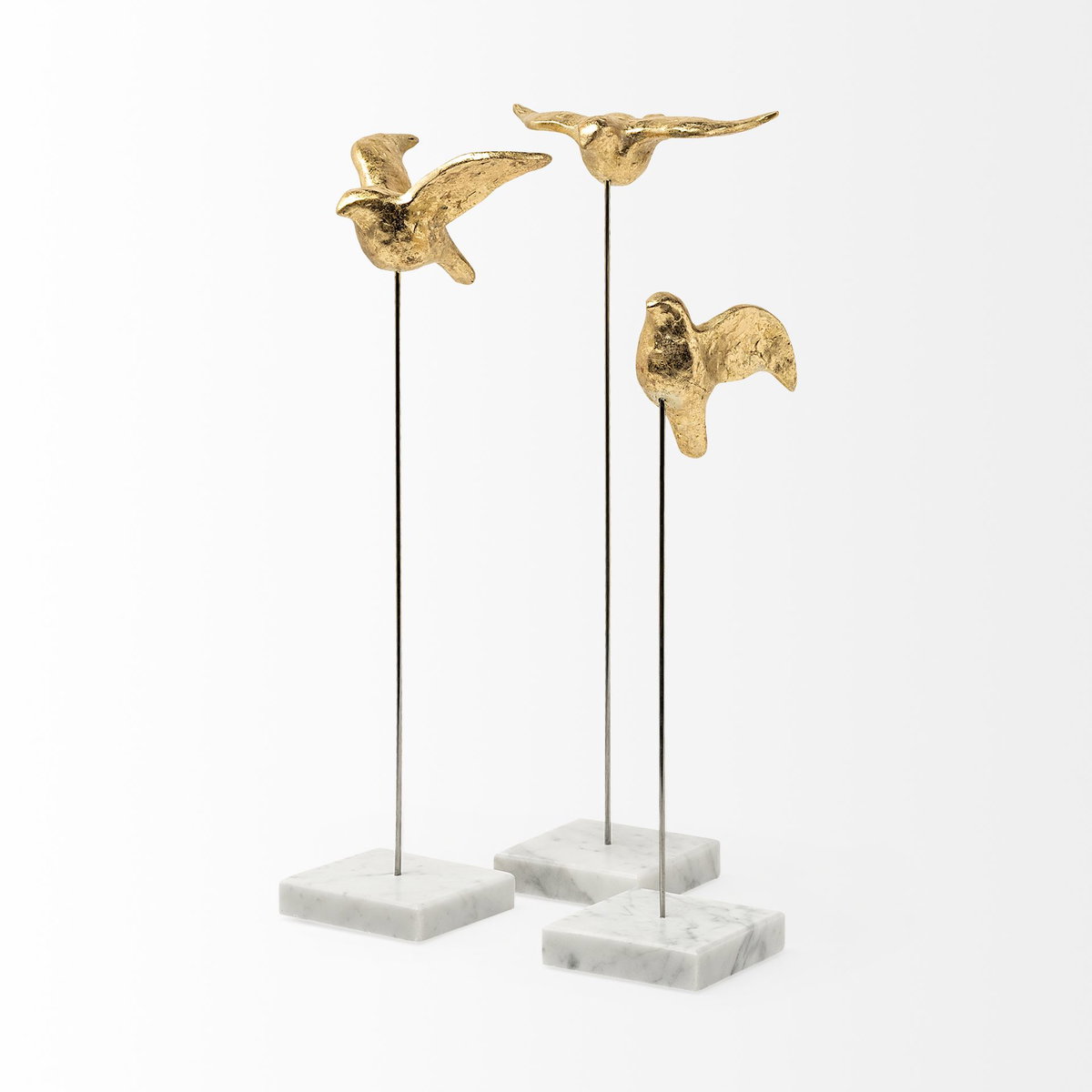 Aya Set of 3 11L x 4W Gold Metal Decorative Birds, Decorative Object by Mercana, 11.42" length x 3.54" width x 16.14" height View 6