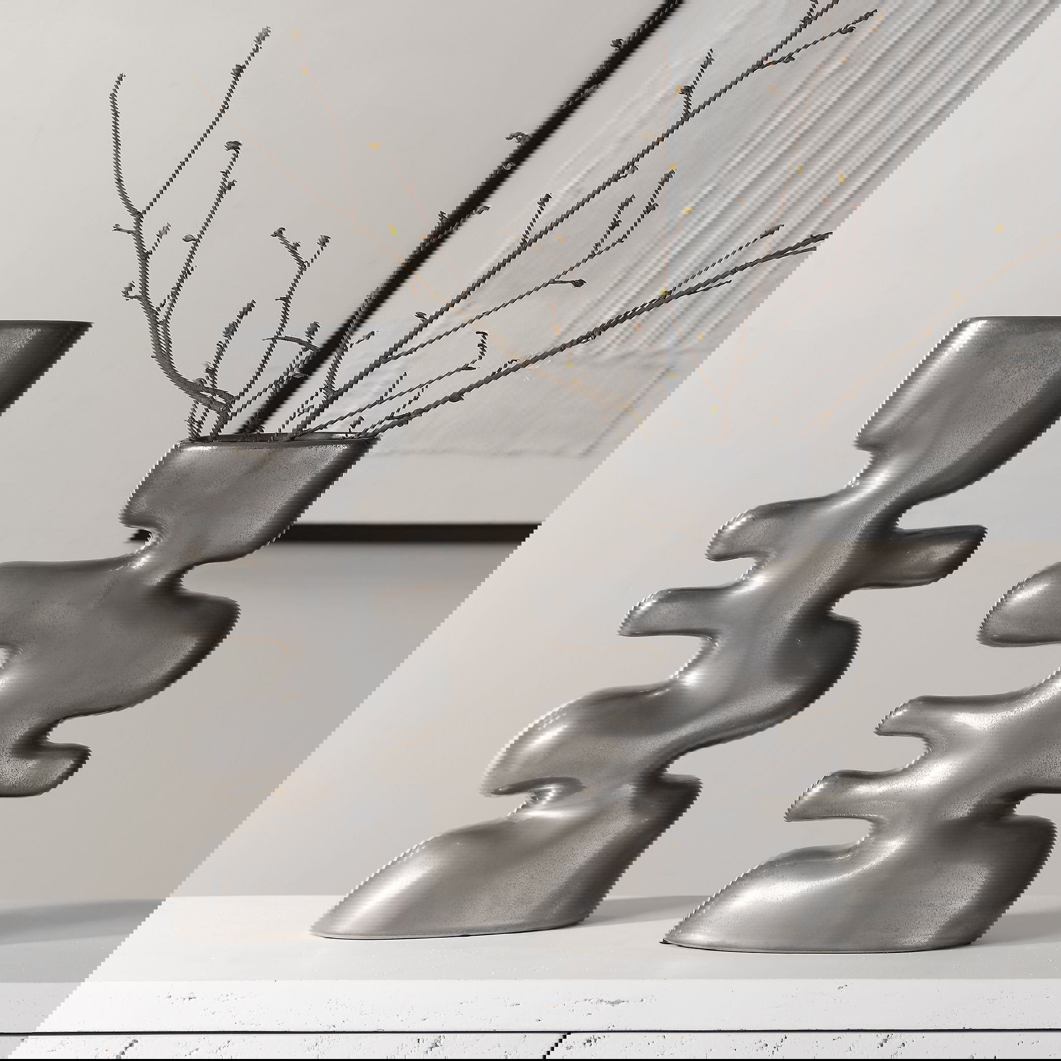 Free Flowing Nickel Vases Set/2, Decorative by Uttermost, 7" width x 14.25" height x 3.5" depth View 2