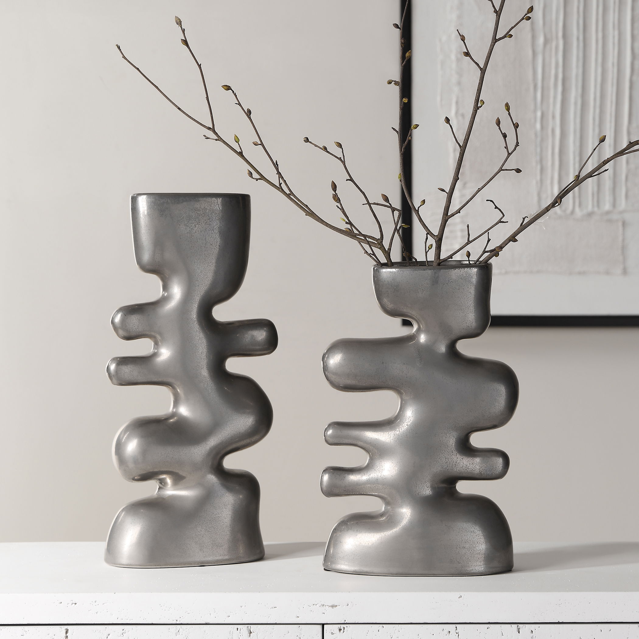 Free Flowing Nickel Vases Set/2 large image 