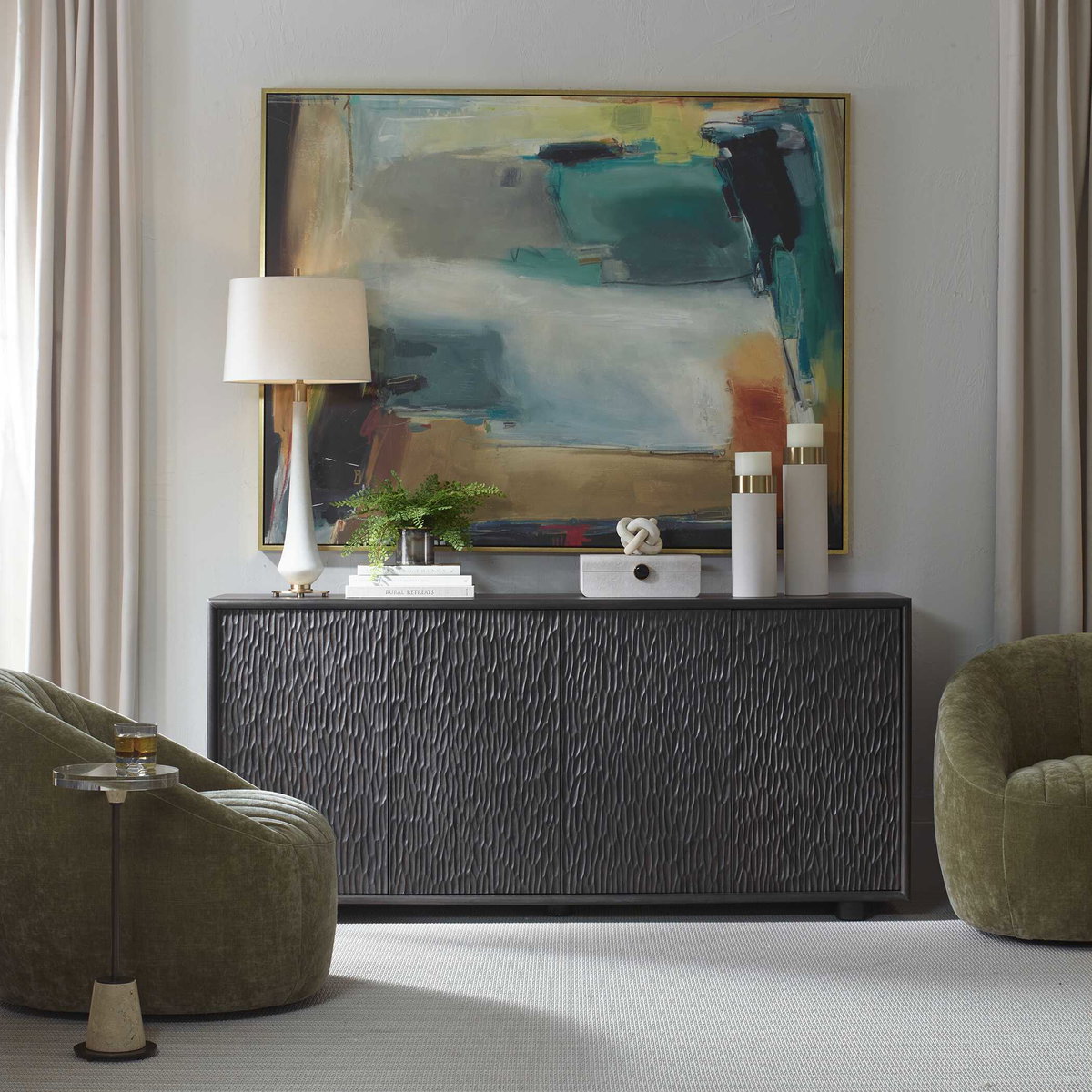 Stevenson Chiseled 4 Door Cabinet, Cabinets & Chest by Uttermost, 74" width x 34" height x 18" depth View 3