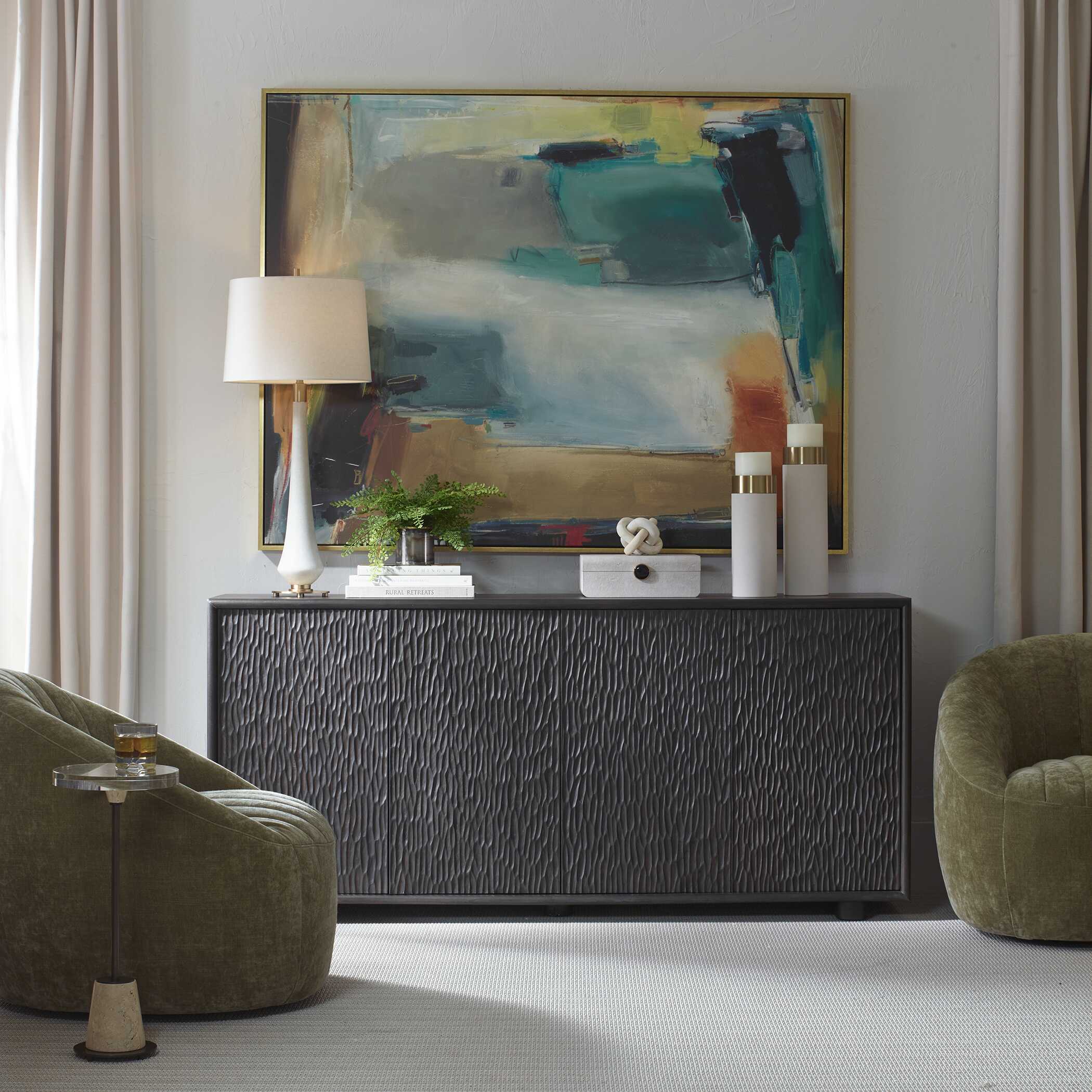 Stevenson Chiseled 4 Door Cabinet, Furniture by Uttermost, 74" width x 34" height x 18" depth View 3