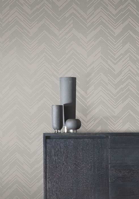 Polished Chevron Taupe & Silver Wallpaper