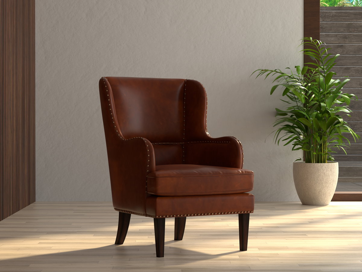 Whitney Distilled Leather Chair Brown, by Sarreid, 2'9" length x 2'2" width x 3'5" height View 13