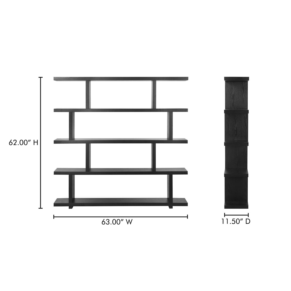 Miri Shelf Large Black, Shelving & Bookcase by Moe's Home, 63" width x 62" height x 11" depth View 7
