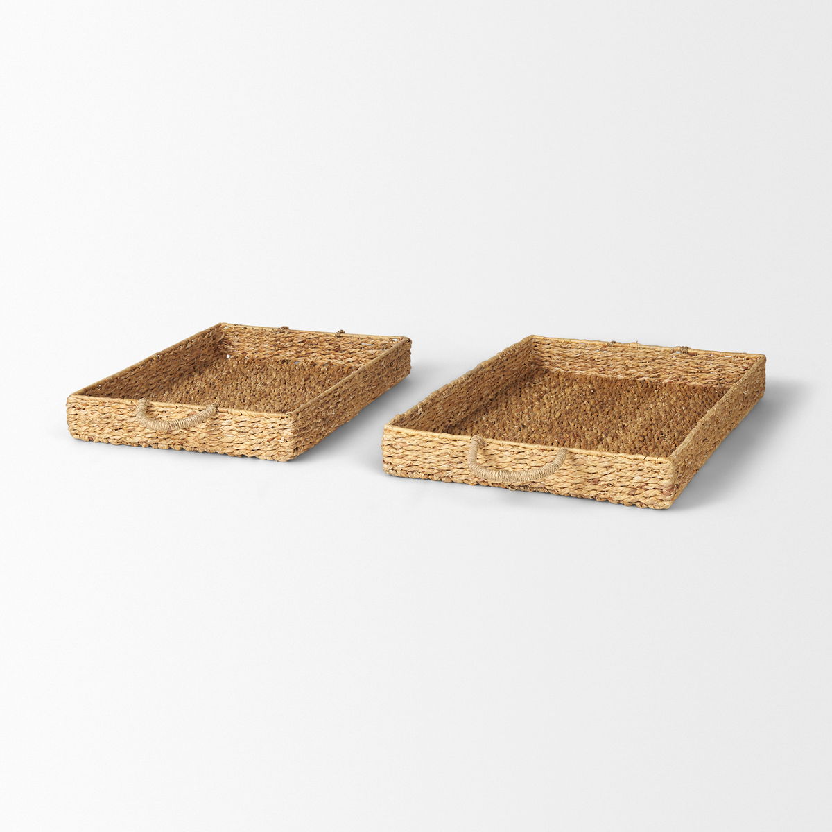 Hona Set of 2 Large Rectangular Nesting Water Hyacinth Trays, Decorative Tray by Mercana, 27.95" length x 18.11" width x 3.15" height View 4
