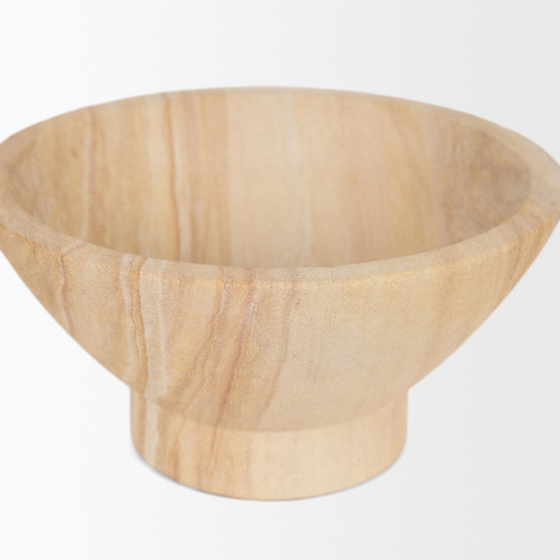 Ramira Beige Sandstone Decorative Pedestal Bowl, Decorative Bowl by Mercana, 8.07" length x 8.07" width x 4" height View 5