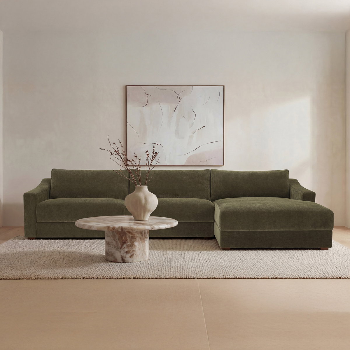 Farrow Sectional Cedar Green Right, Sectional Sofa by Moe's Home, 130.5" width x 31.75" height x 61.5" depth View 7