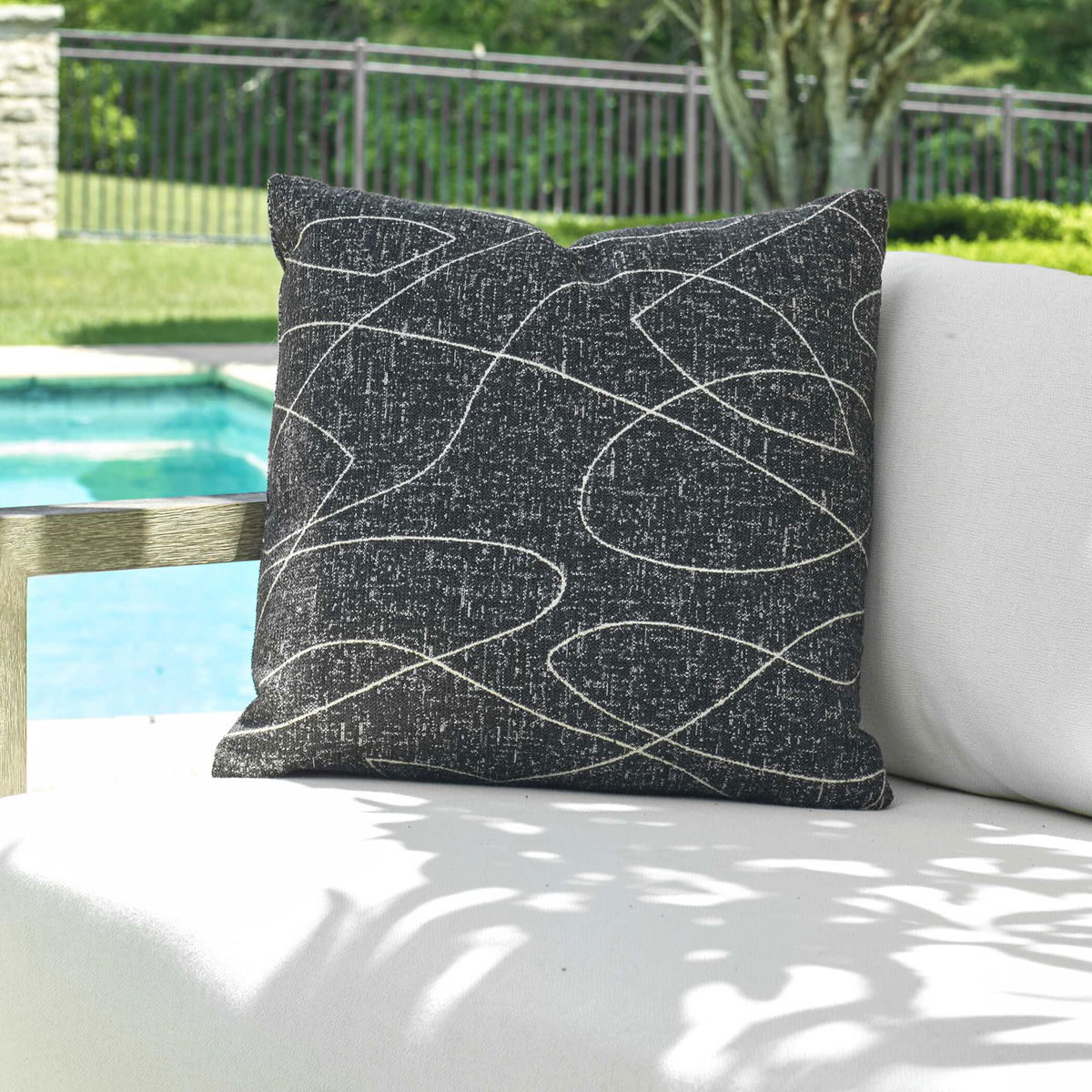 Loopy Loop Outdoor Onyx Pillow, Outdoor Pillows & Cushion by Uttermost, 1'8" width x 1'8" height x 8" depth View 2