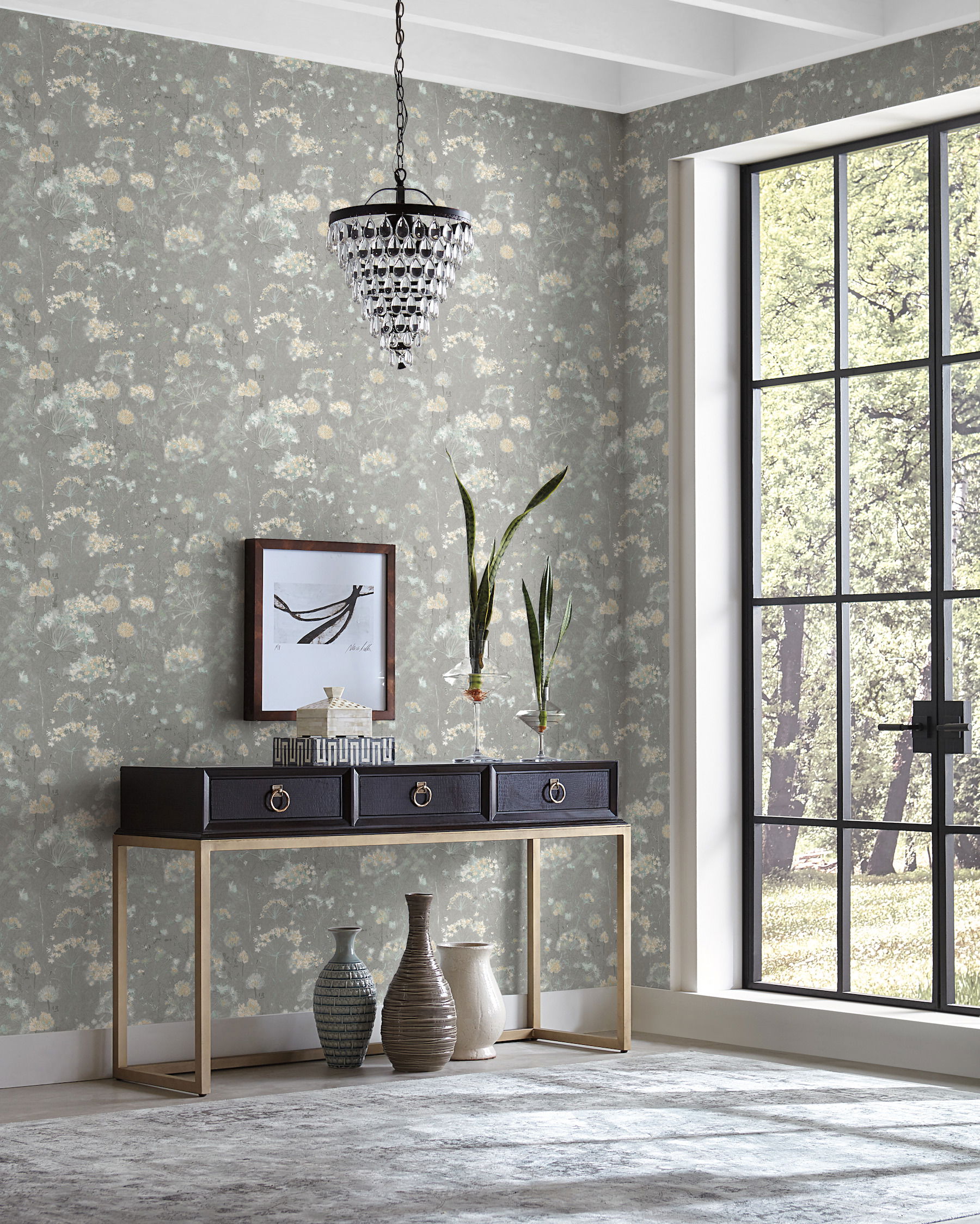 Botanical Fantasy Grey Wallpaper large image 