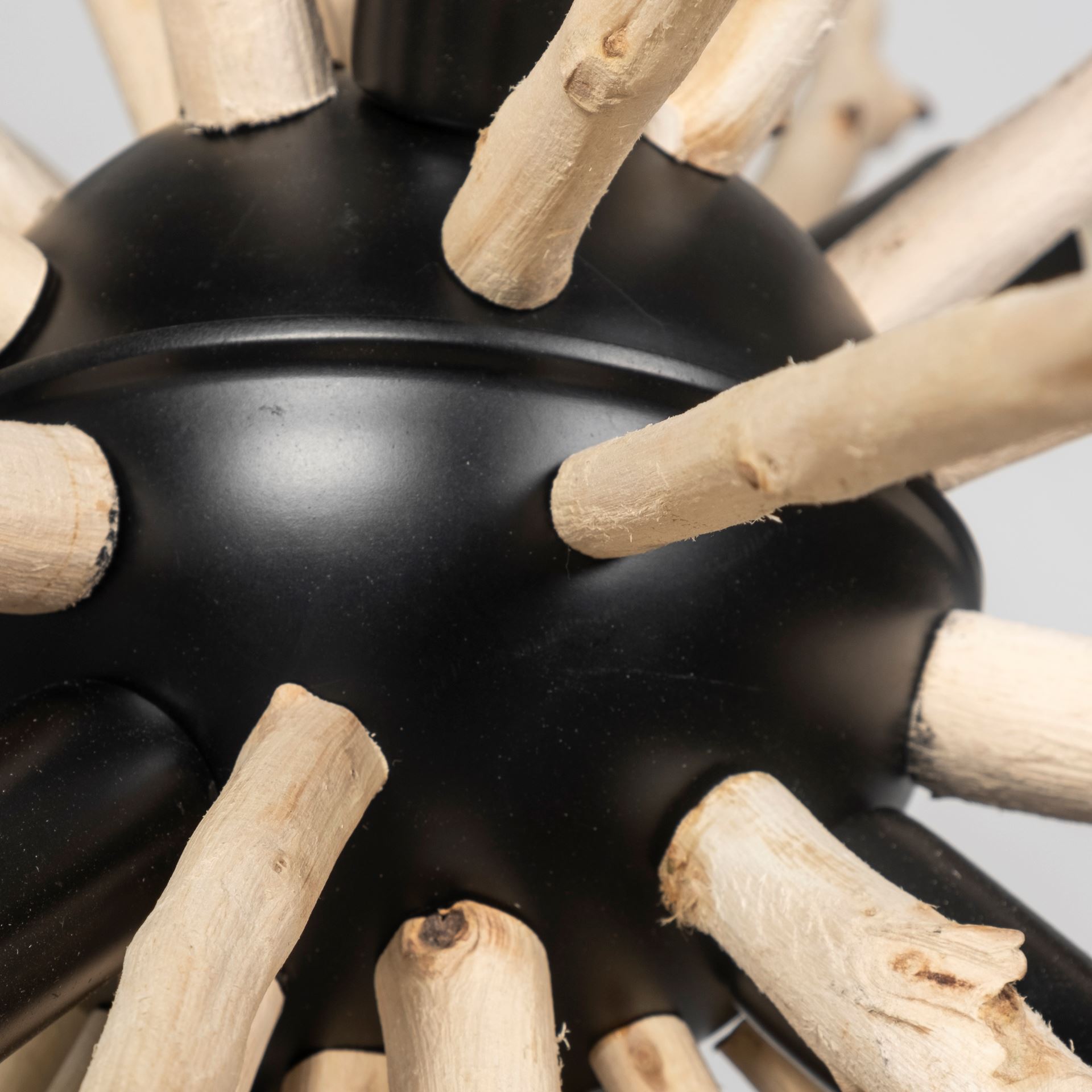 Jules 25x25 Blonde Wood and Black Metal Six Bulb Chandelier Light, by Mercana, 25" length x 25" width x 25" height View 7