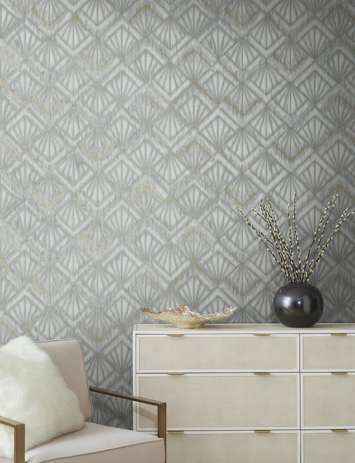 Modern Shell Blue & Grey Wallpaper, by York Wall, 27' length x 2'3" width x 0.02" depth View 2