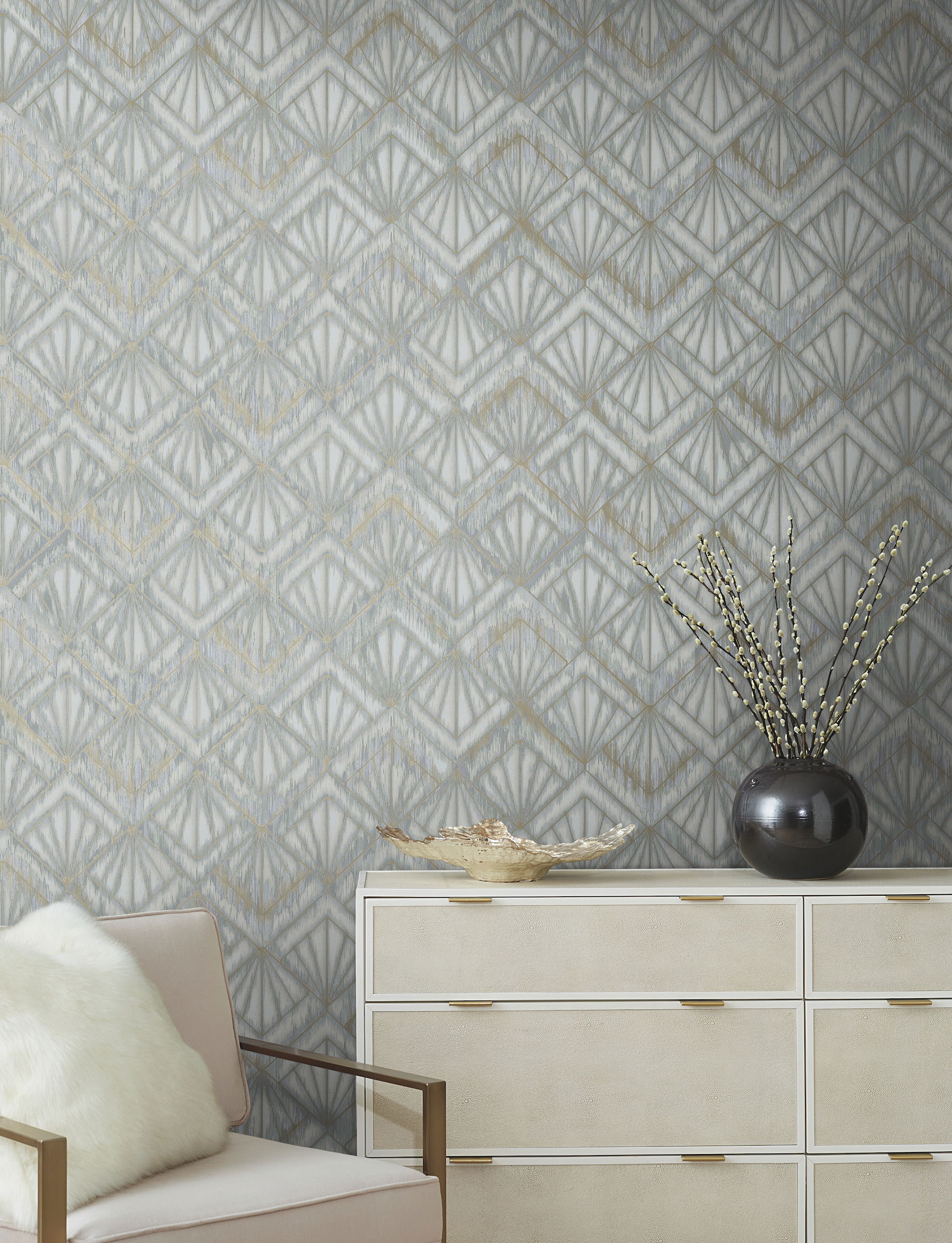 Modern Shell Blue & Grey Wallpaper large image 