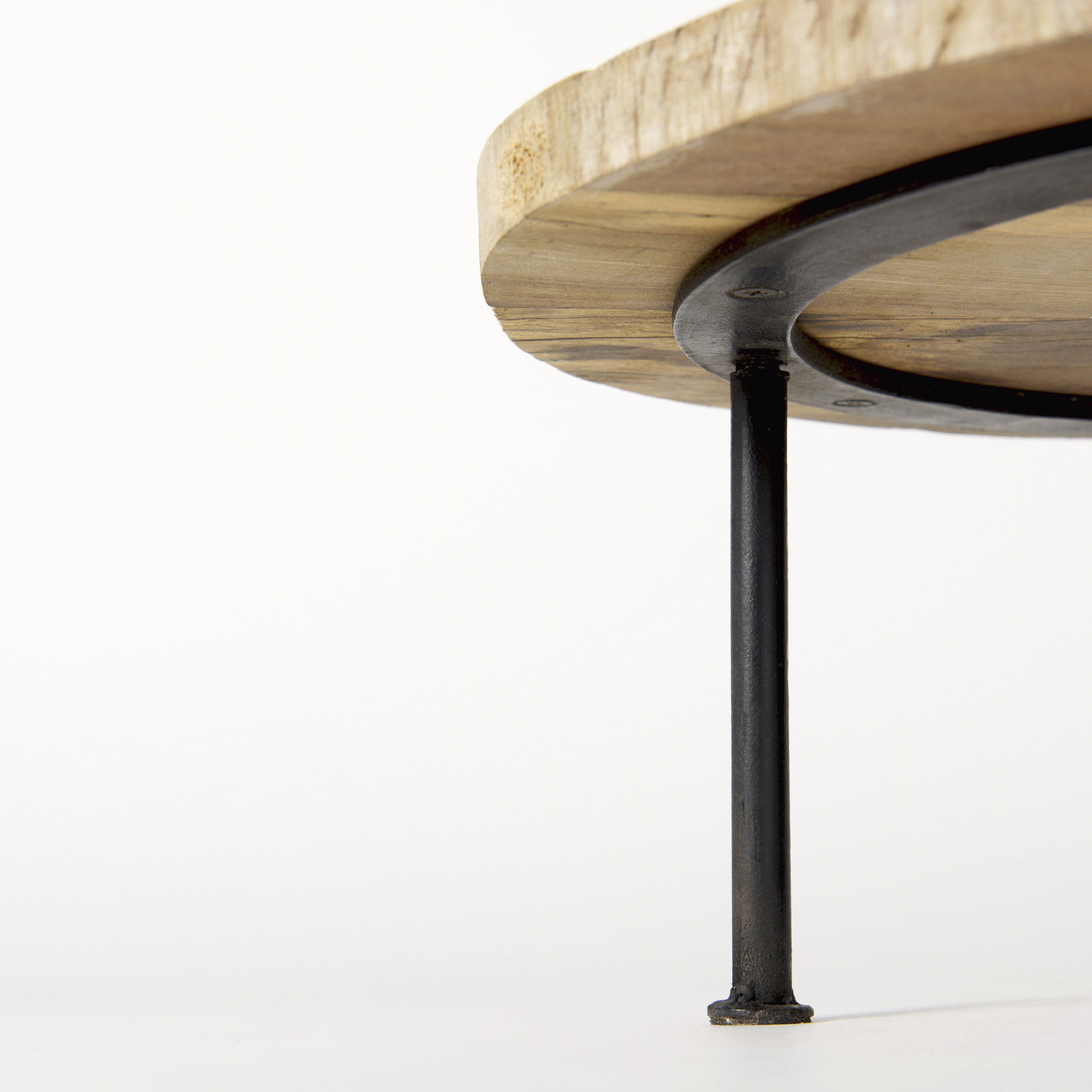 Cedric 15L x 15W x 6H Round Light Brown Wood with Black Metal Legs Decorative Display Stand large image 