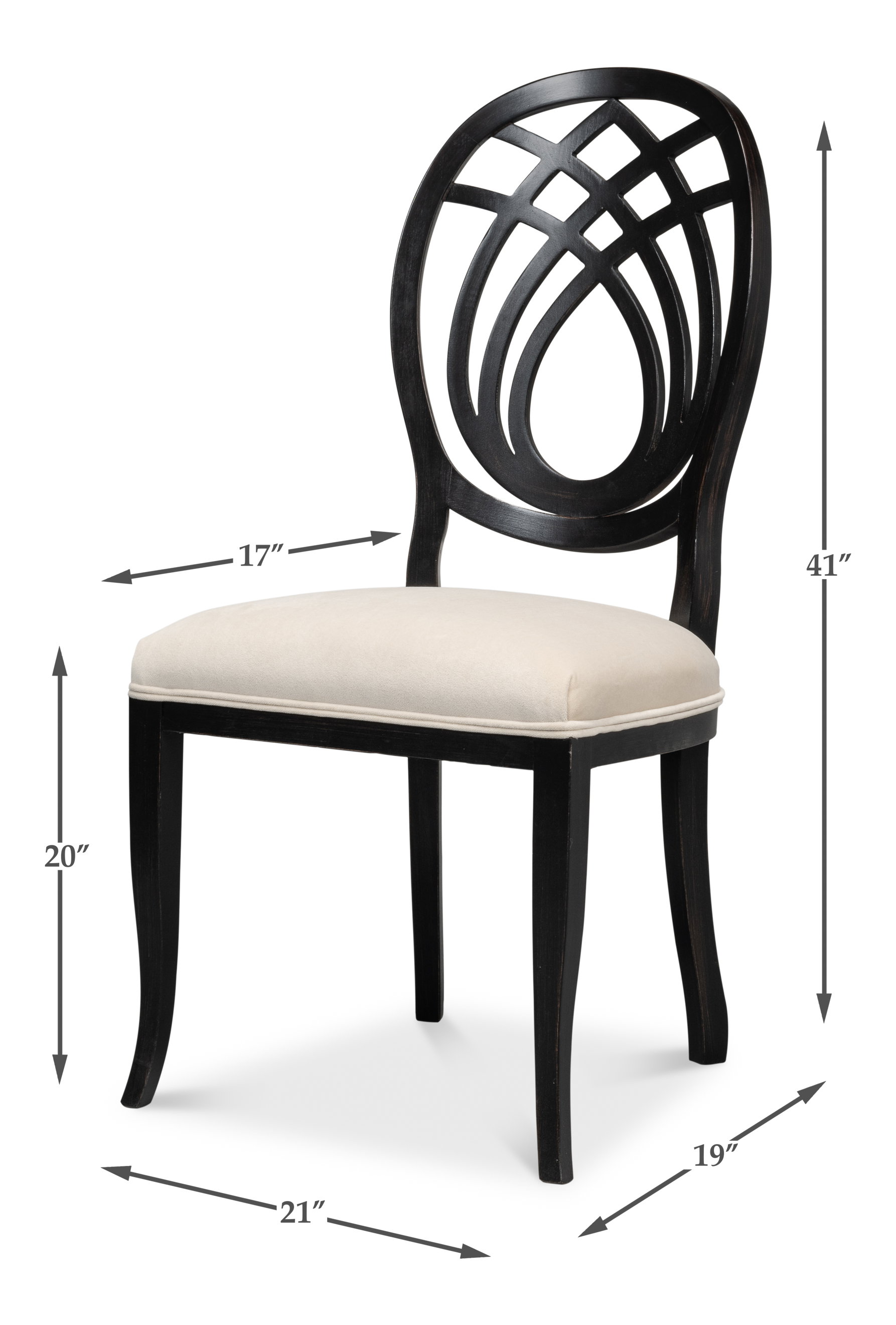 Goccia Side Chair, Nero, Banks Organza, Dining Chair by Sarreid, 21" length x 19" width x 41" height View 13