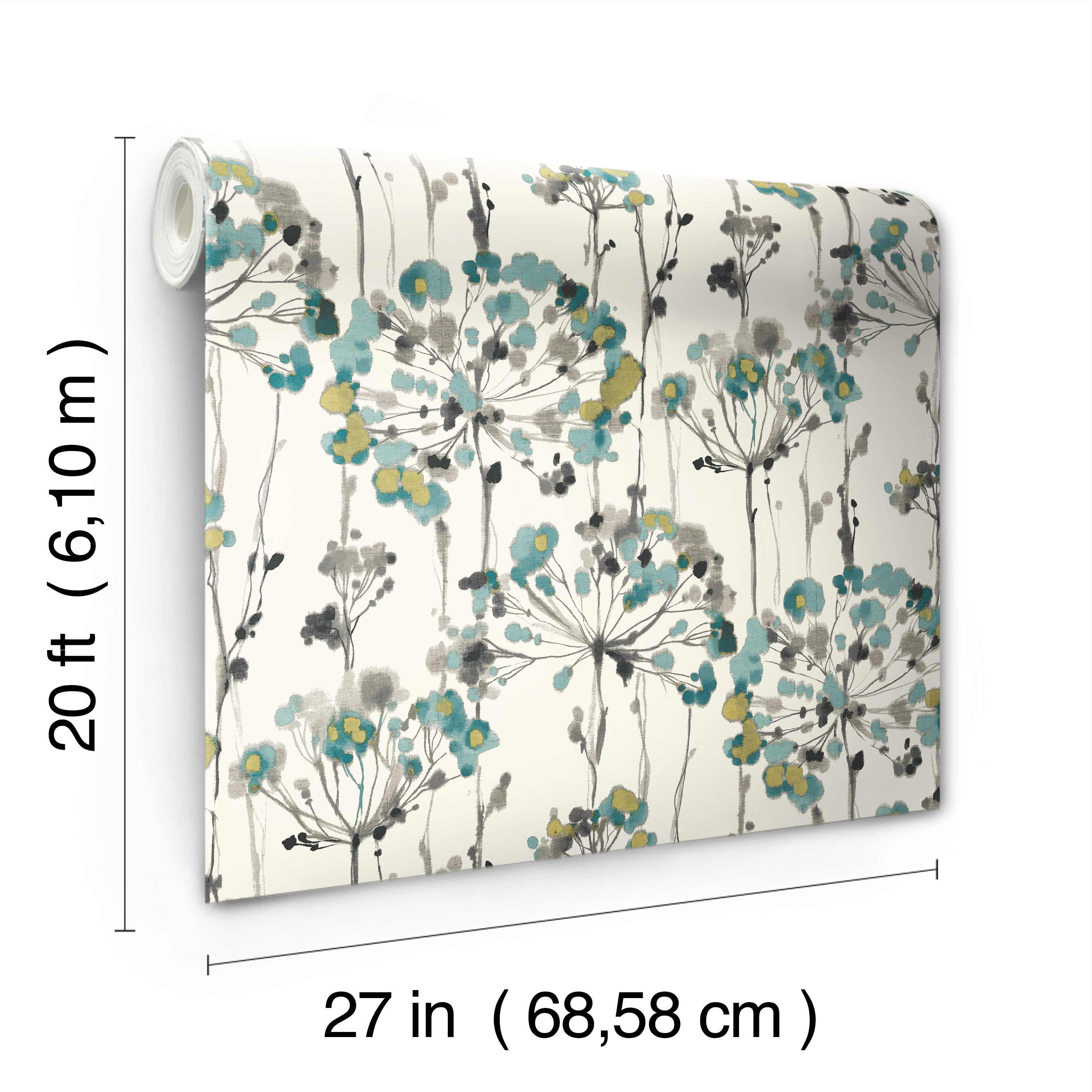 Flourish Turquoise Peel & Stick Wallpaper large image 