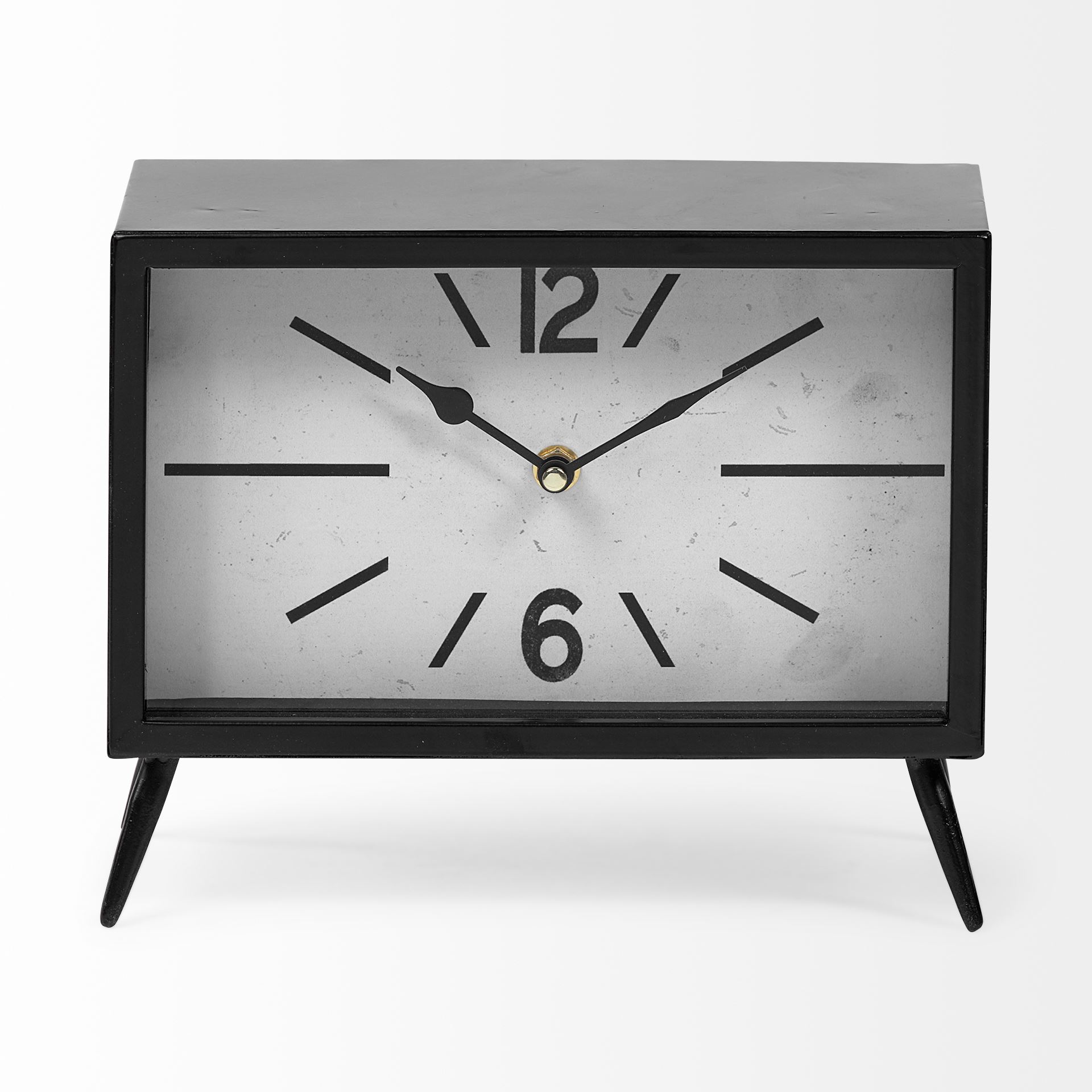 Lita Black Metal Rectangular Table Clock, by Mercana, 8.5" length x 4.13" width x 7.87" height View 6