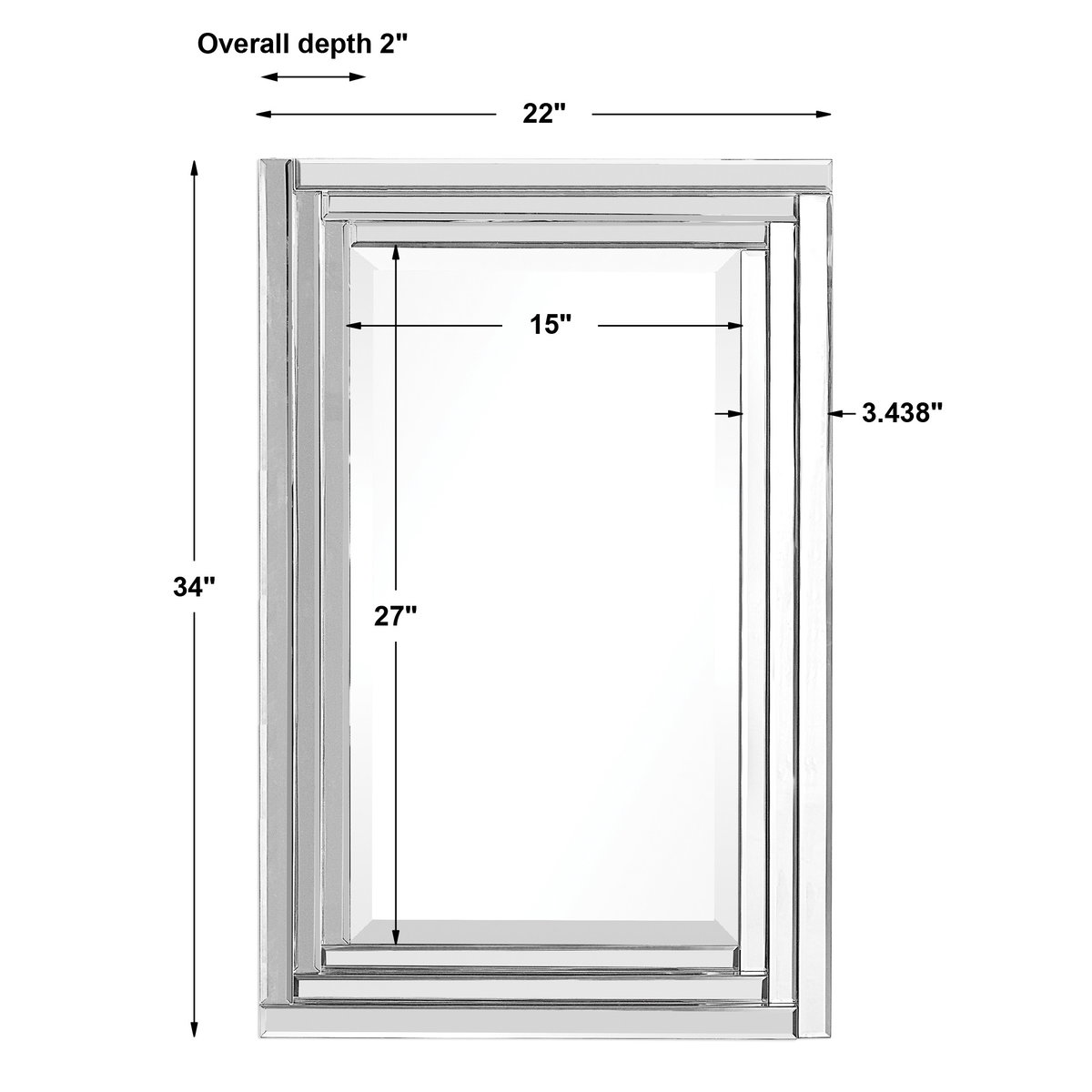Alanna Frameless Vanity Mirror, by Uttermost, 1'10" width x 2'10" height x 2" depth View 3