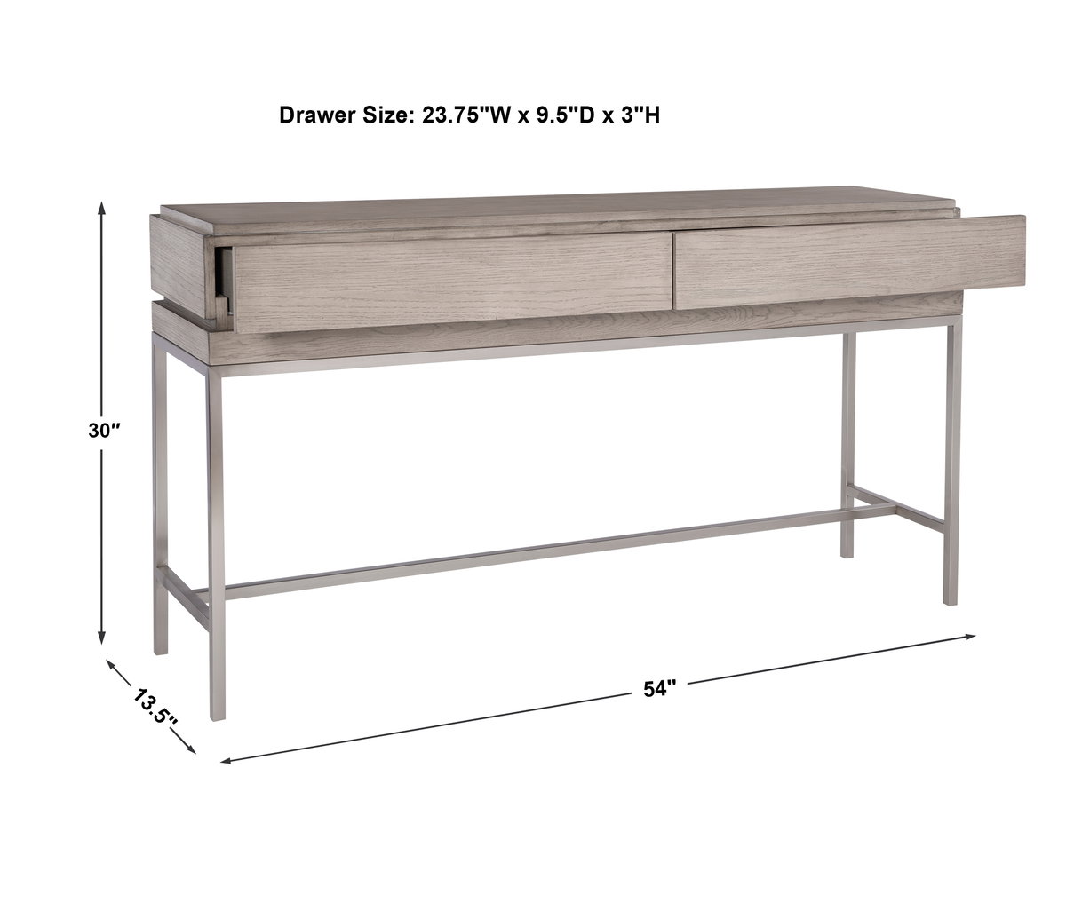Kamala Gray Oak Console Table, by Uttermost, 54" width x 30" height x 13.5" depth View 3