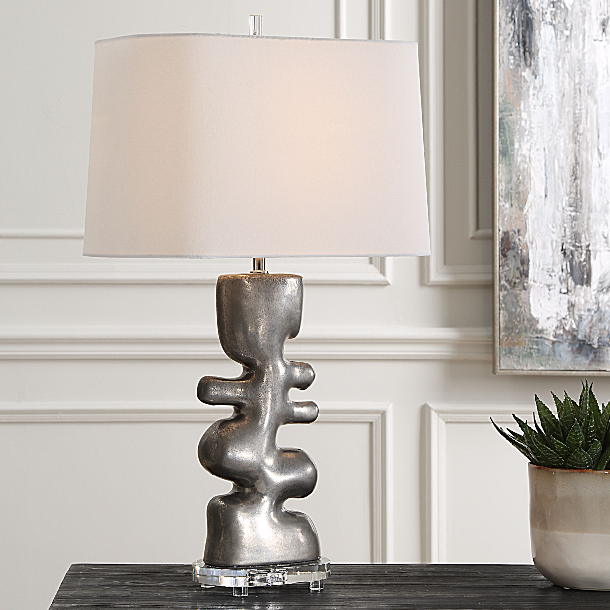 Free Flowing Nickel Table Lamp large image 