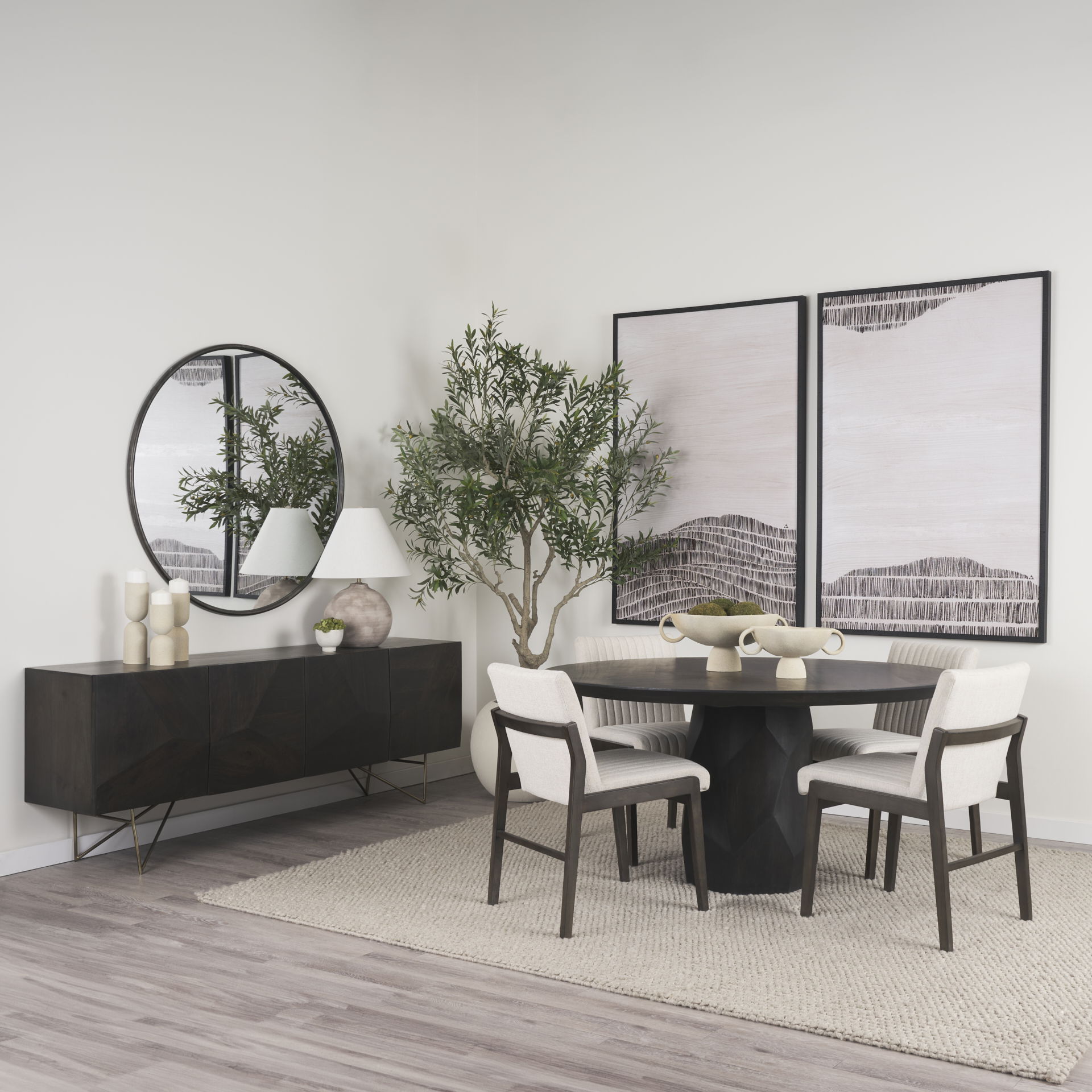 Tahoe Cream Fabric and Black-Brown Wood Dining Chair large image 