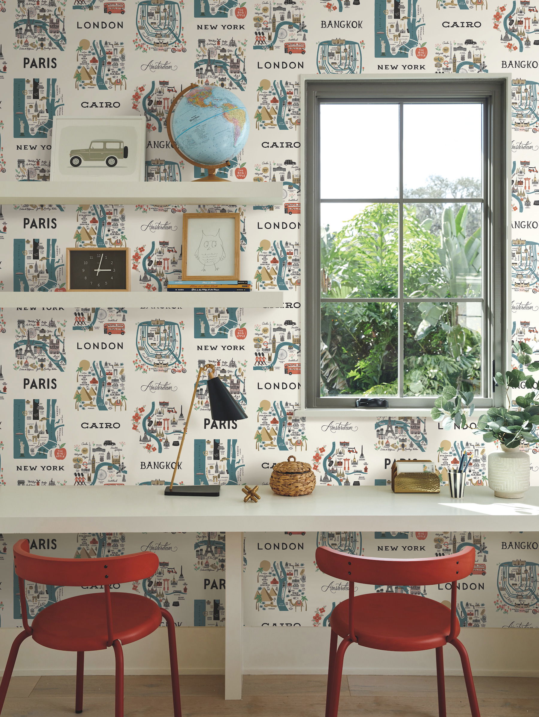 City Maps Blue & Red Peel & Stick Wallpaper large image 