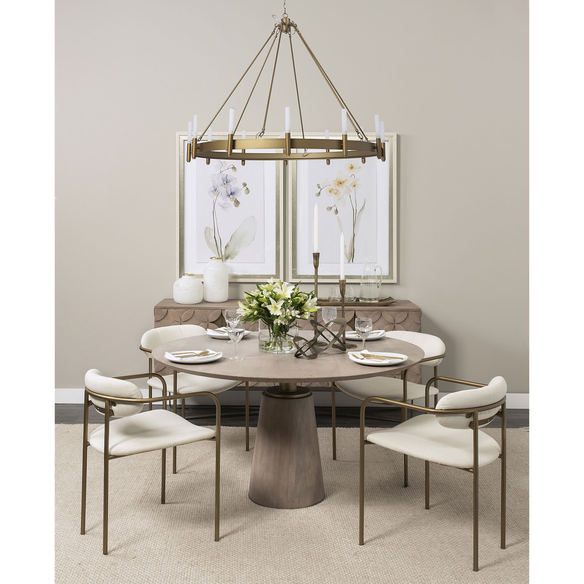 Maxwell II 54' Round Brown Solid Wood Top Brown Wood/Gold Metal Base Dining Table large image 