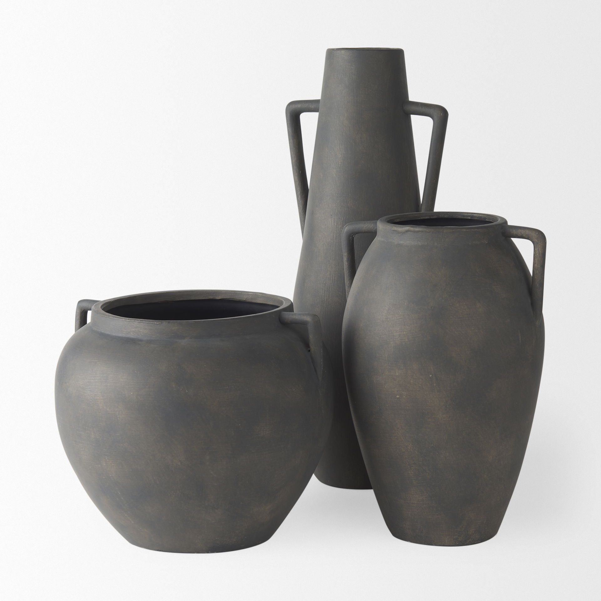 Kilian Short Brown-Gray Double Ear Vase, by Mercana, 9.45" length x 9.45" width x 8.46" height View 11