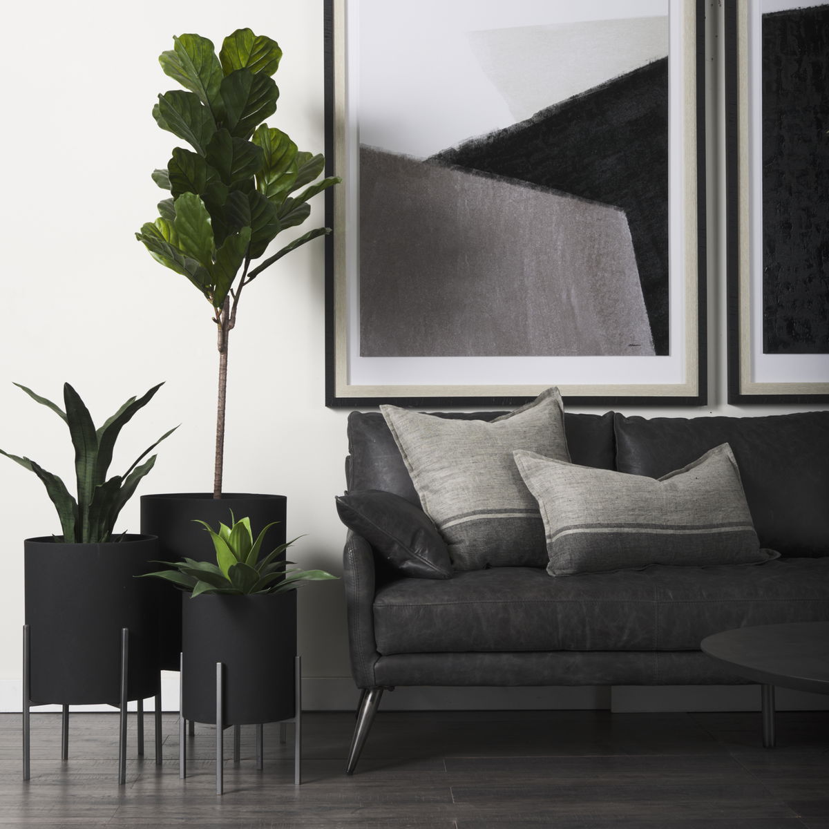 Claypoole (Set of 3) Black Plant Stands, Planter by Mercana, 15" length x 15" width x 24.5" height View 4